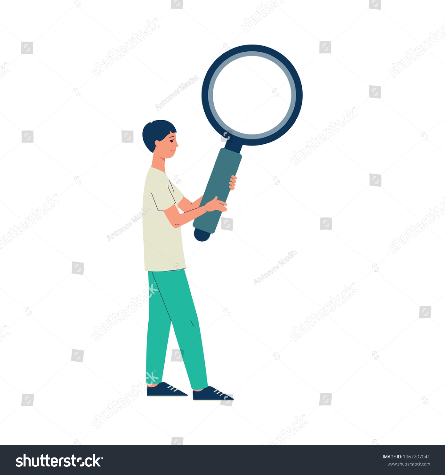 Man Holding Big Magnifying Glass Cartoon Stock Vector (Royalty Free ...