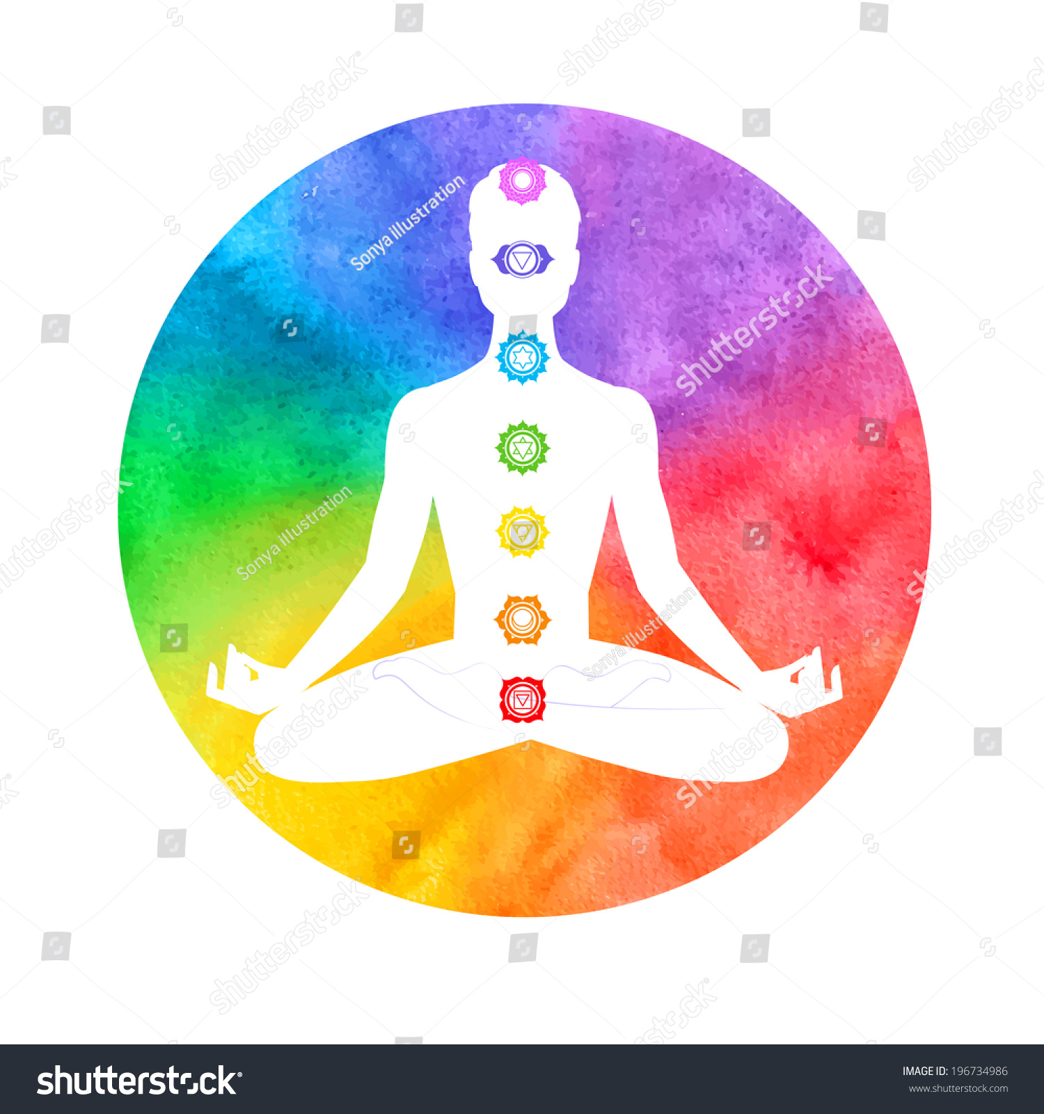 Vector Illustration Meditation Aura Chakras White Stock Vector (Royalty ...