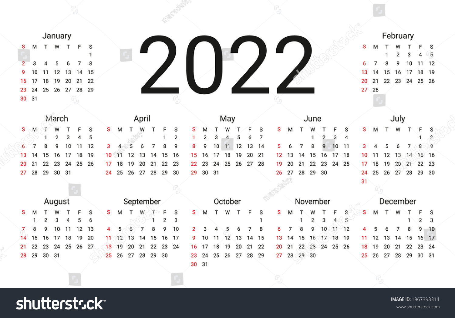 2022 Calendar Week Starts Sunday Stationery Stock Vector (royalty Free 