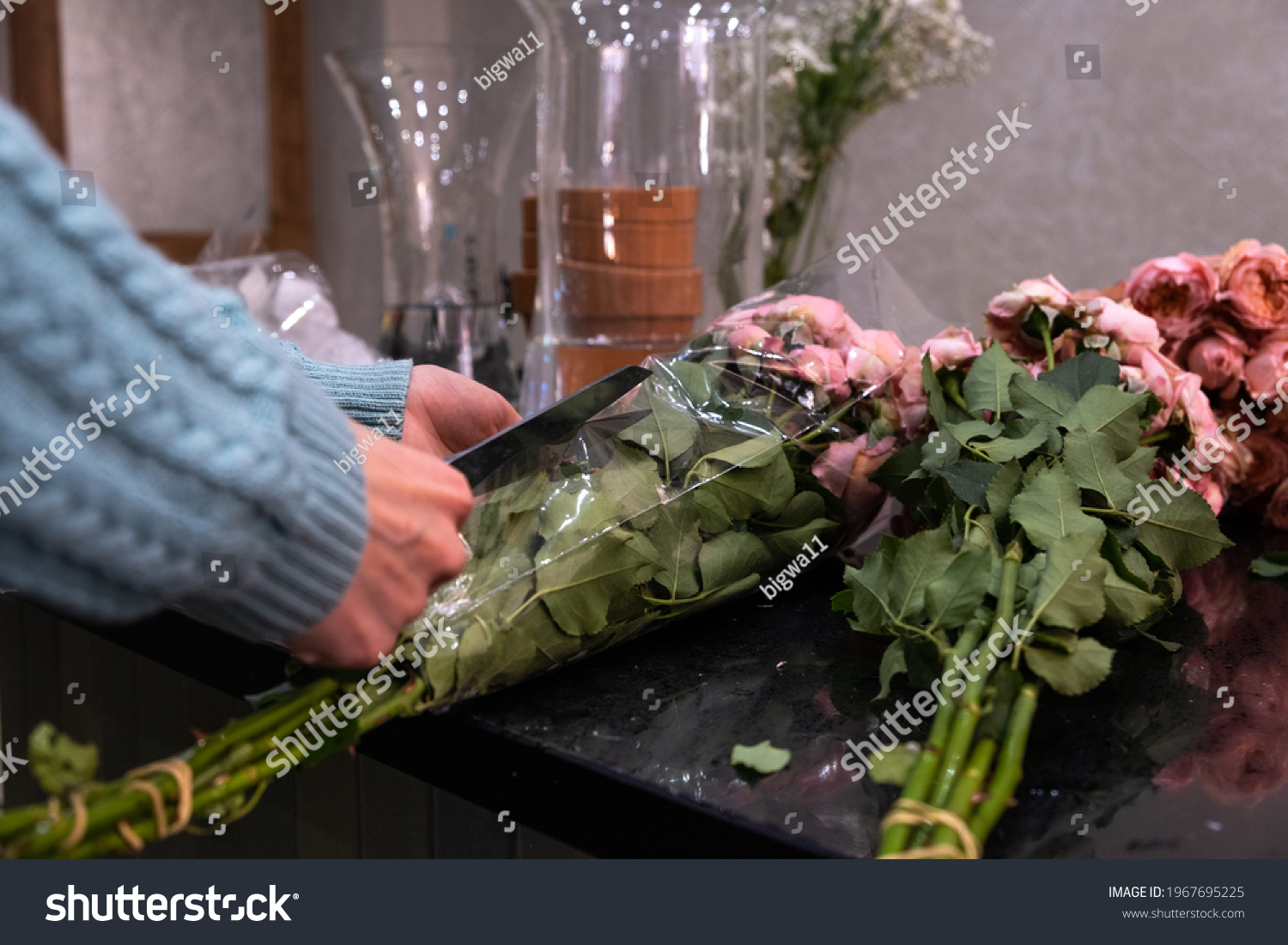 Unpacking Flowers Florist Opens Packaging Stock Photo 1967695225 ...