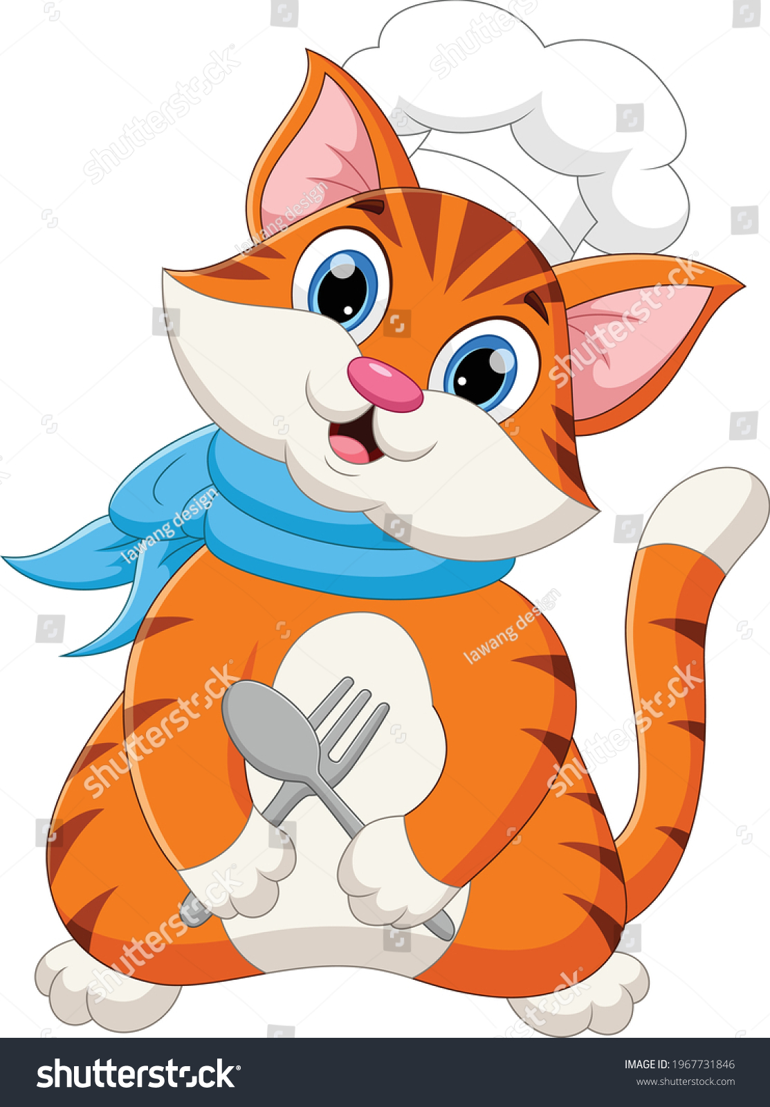 Cartoon Chef Cat Holding Cutlery Stock Vector (Royalty Free) 1967731846 ...