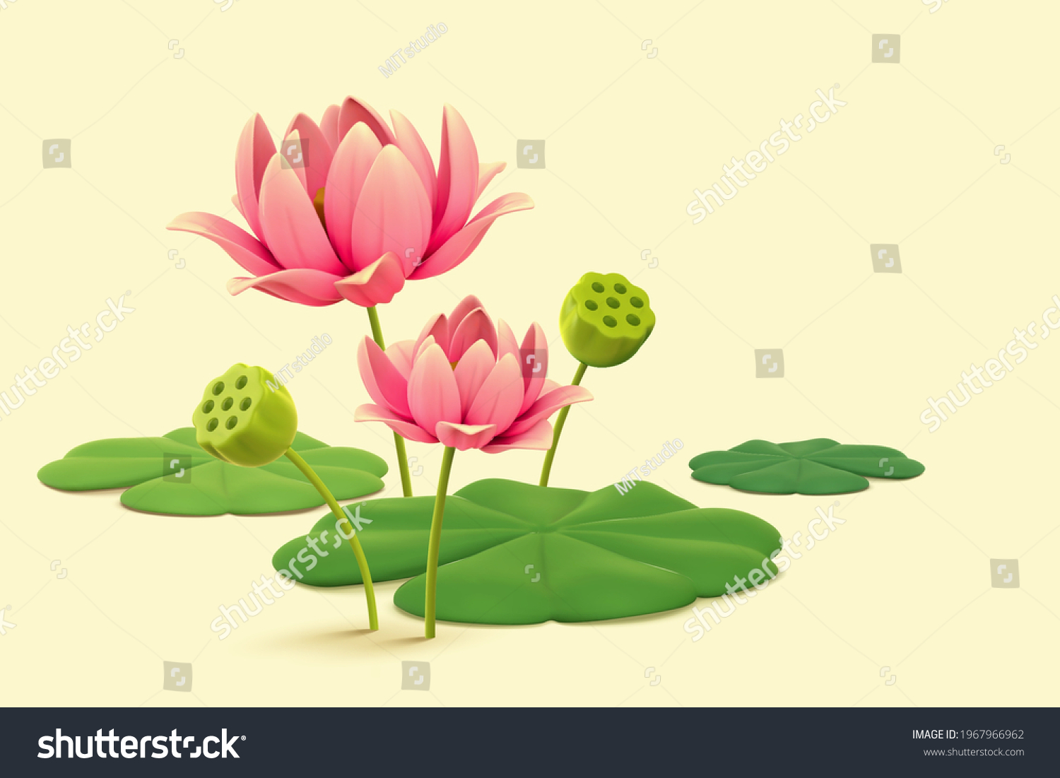 3d Natural Plant Elements Beautiful Pink Stock Vector (Royalty Free ...