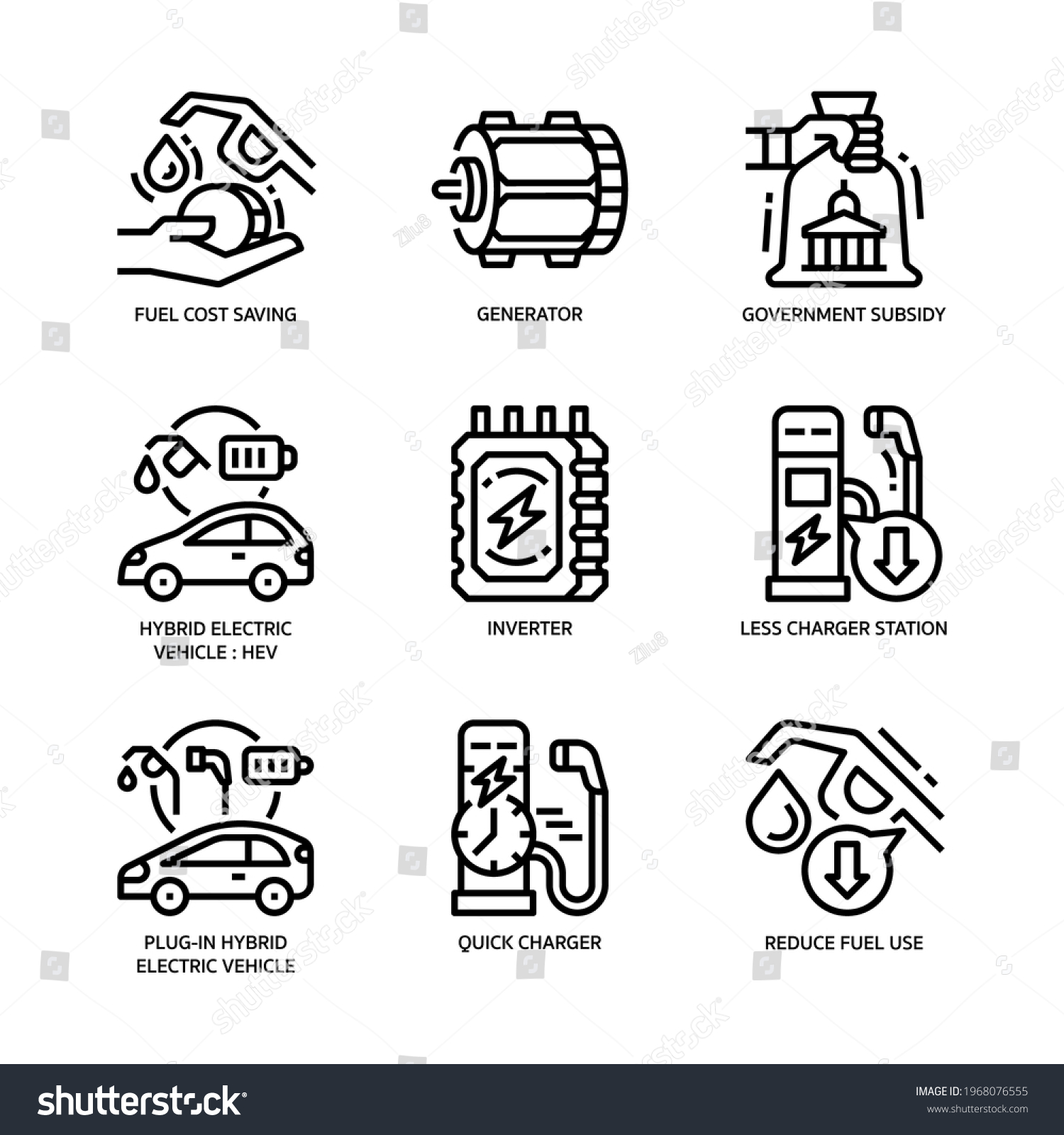 Electric Vehicle Icon Set Outline Style Stock Vector Royalty Free Shutterstock