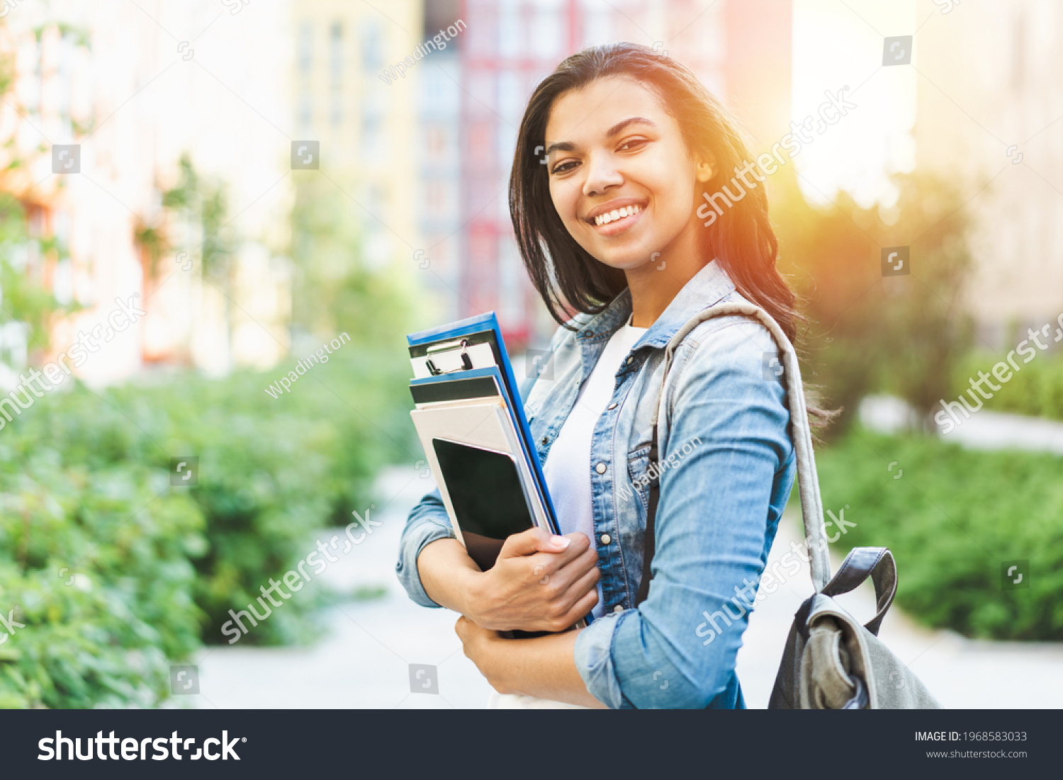 Cute Smiling Dark Skinned Student Girl Stock Photo 1968583033 ...