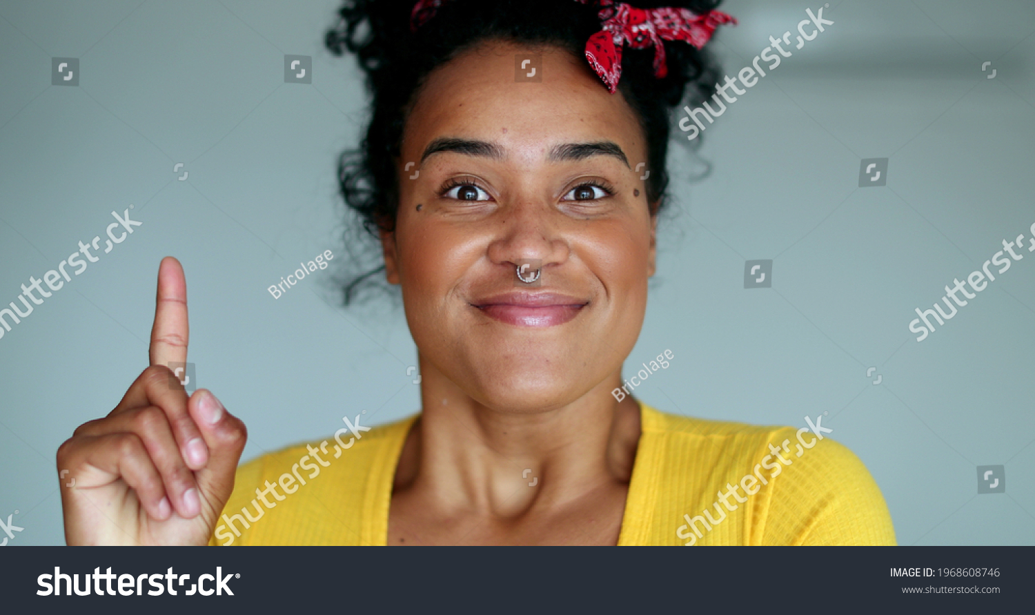 Happy Black Woman Having Idea Breakthrough Stock Photo 1968608746 ...