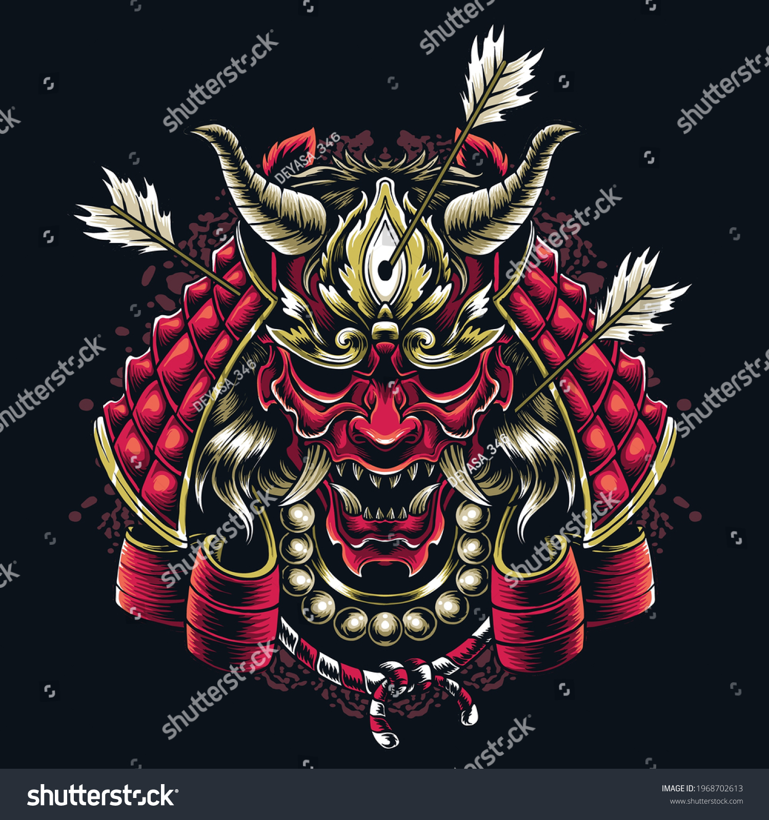 Japanese Samurai Mask Shot By Arrows Stock Vector (Royalty Free ...