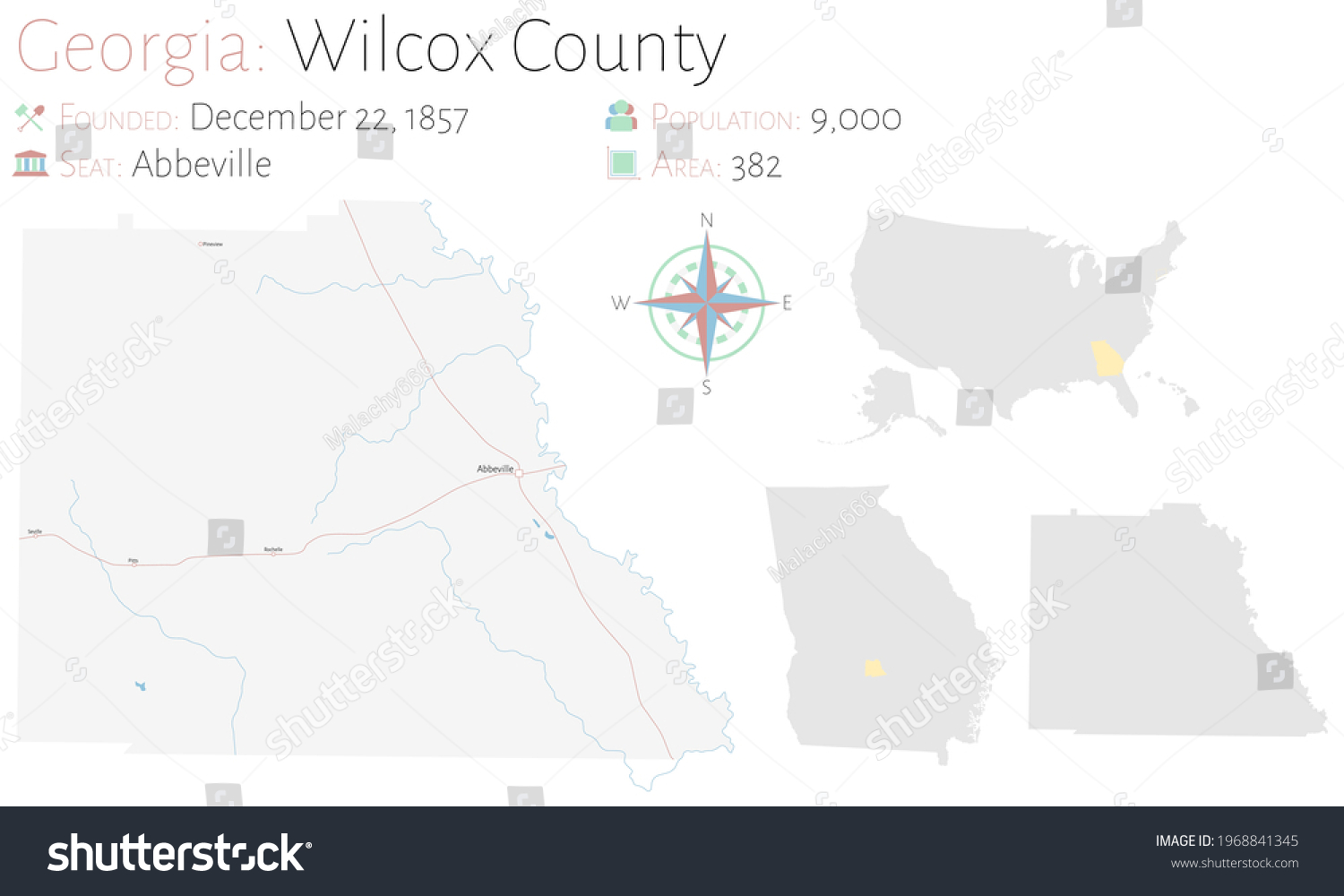 Large Detailed Map Wilcox County Georgia Stock Vector (Royalty Free ...