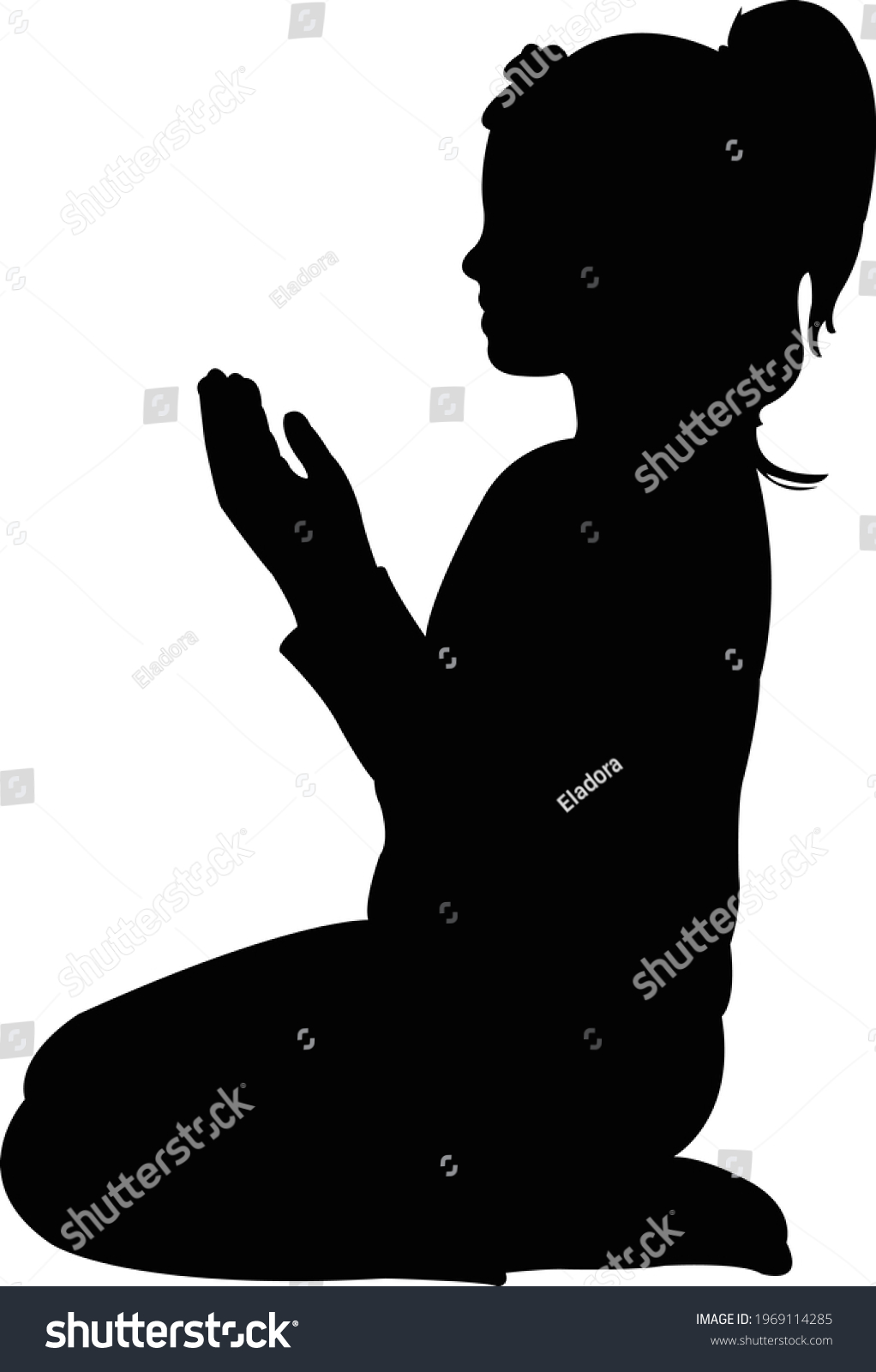 Girl Praying Silhouette Vector Stock Vector (Royalty Free) 1969114285 ...