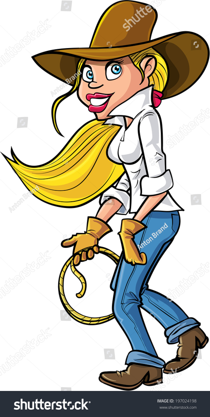 Cartoon Cowgirl Lasso Isolated On White Stock Vector Royalty Free 4043