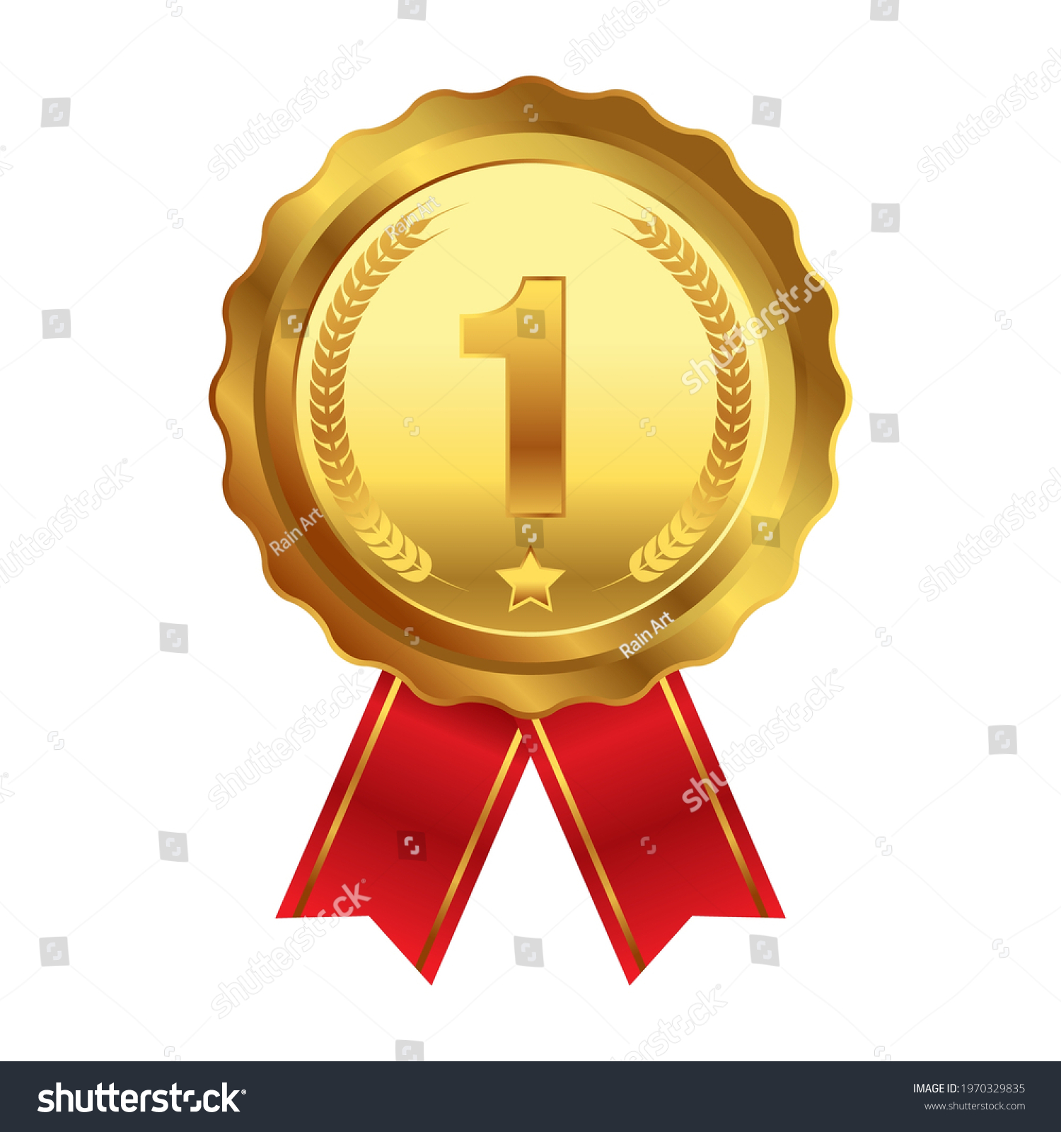 Illustration Gold Medal Red Ribbon Stock Vector (Royalty Free ...