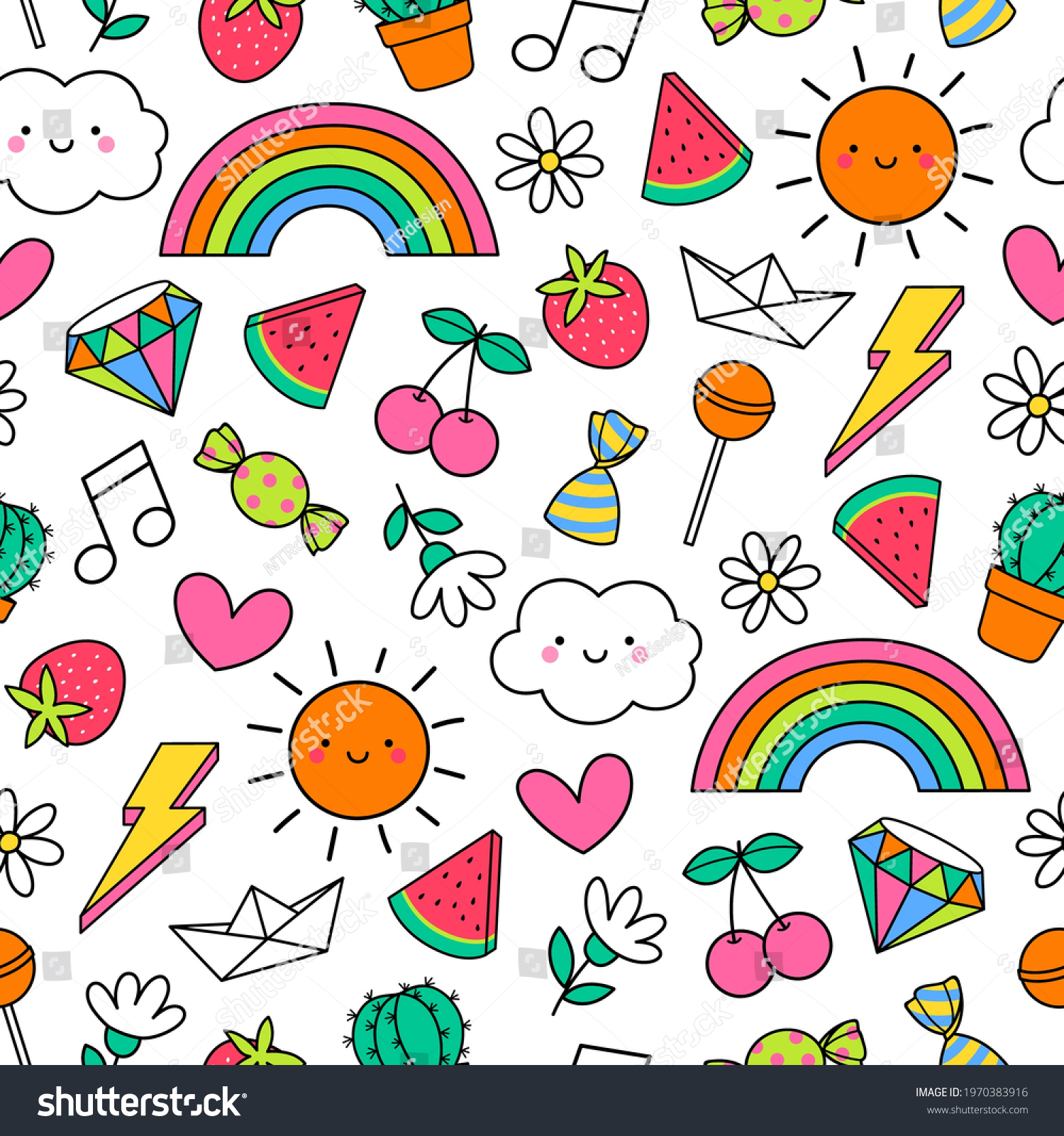 Cute Funny Doodles Seamless Pattern Background Stock Vector (Royalty ...