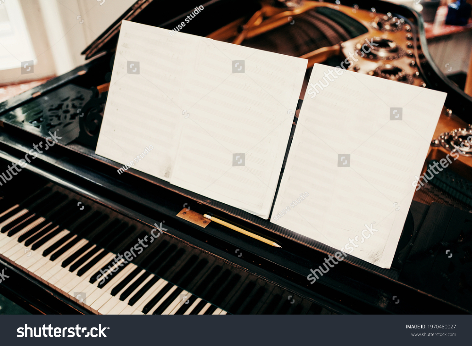 Retro Grand Piano Piano Keys Blank Stock Photo 1970480027 Shutterstock