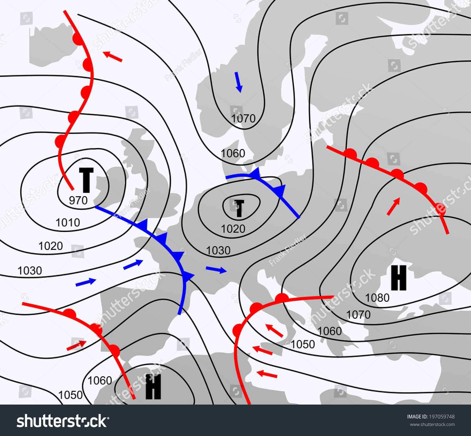 Imaginary Weather Chart Europe Isobars Stock Illustration 197059748 ...