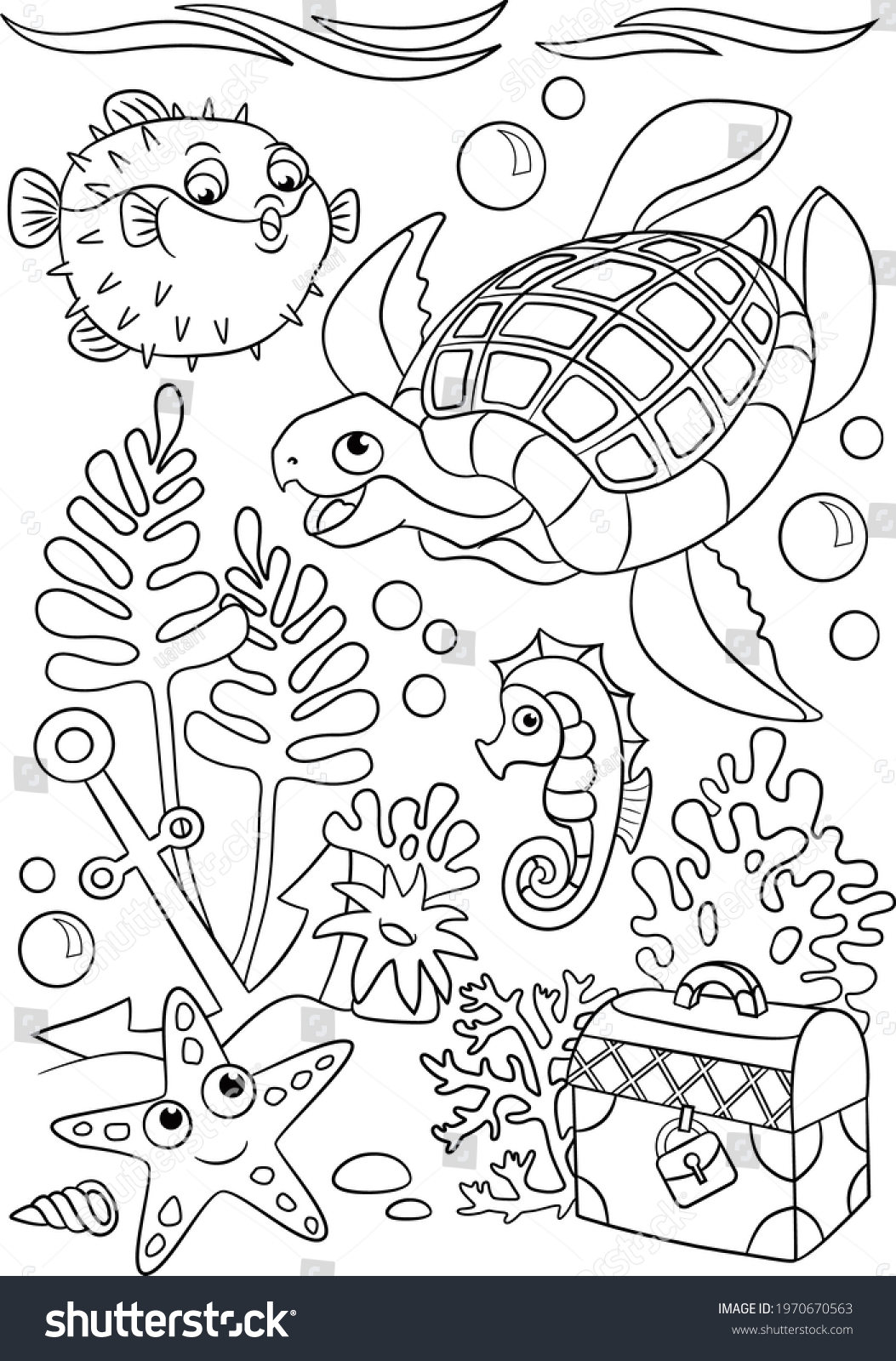 Fish Contour Childrens Illustration Animals Coloring Stock Vector ...