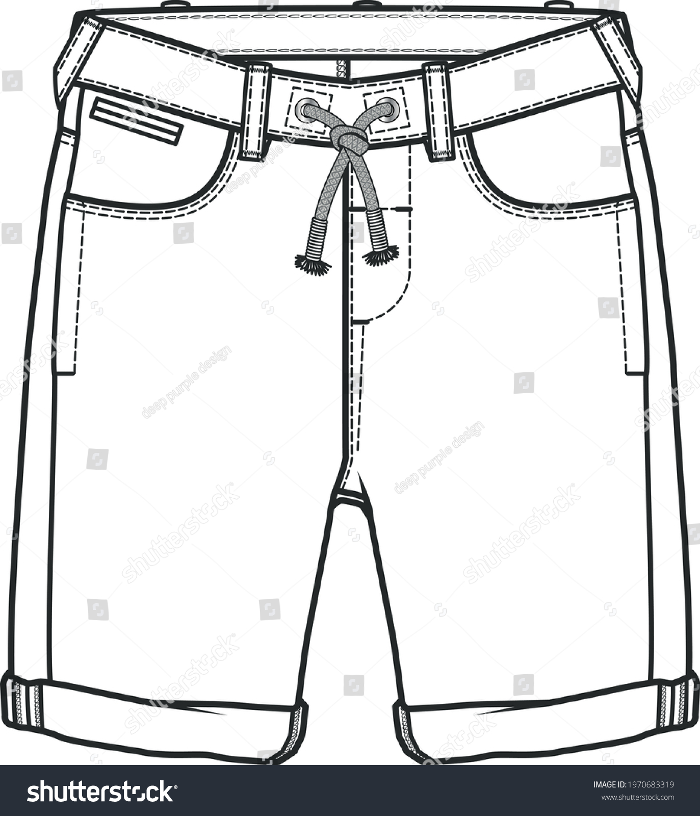 Short Pant Flat Sketch Technical Drawing Stock Vector (Royalty Free ...