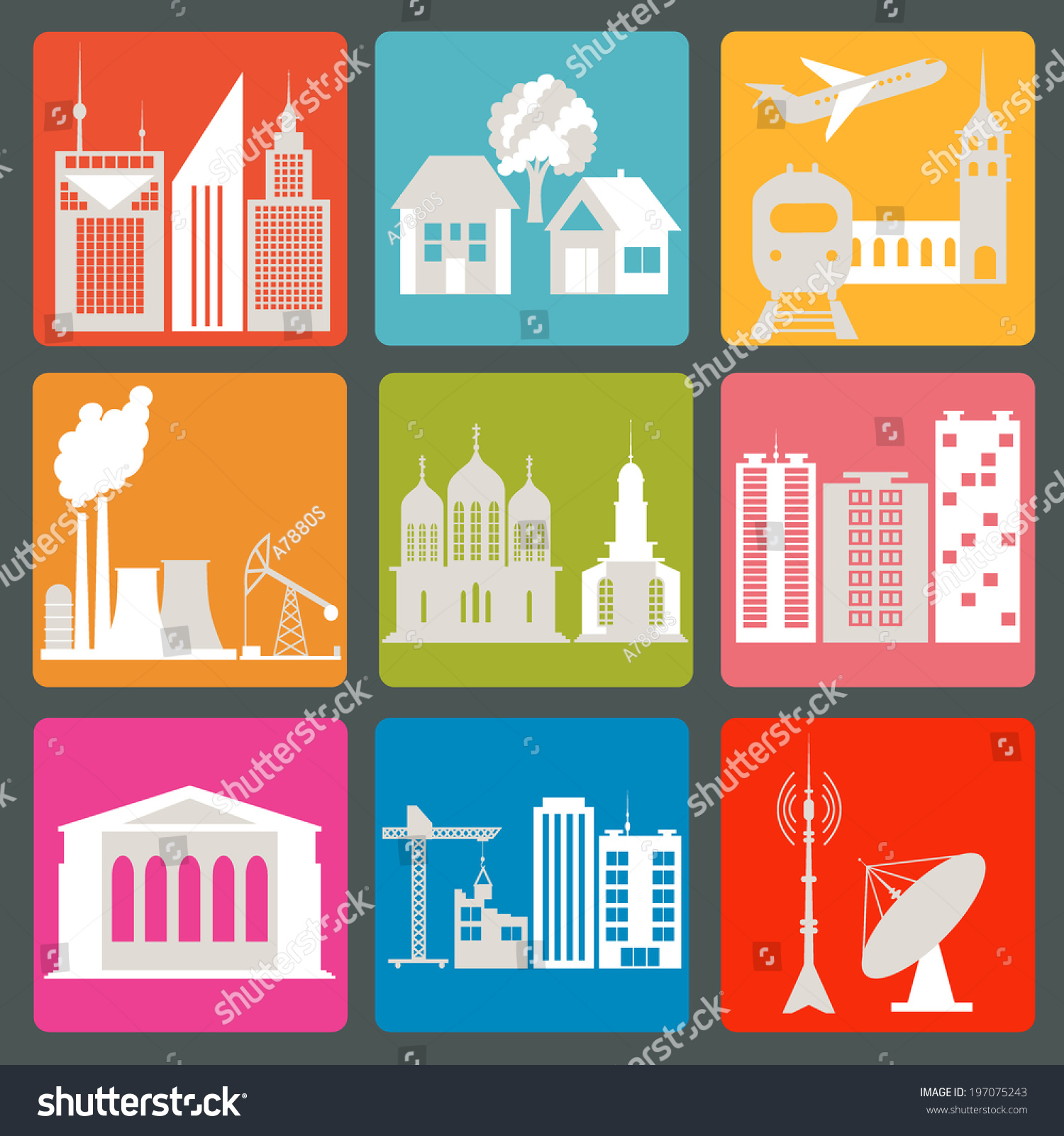 Set Icons Infrastructure City Vector Illustration Stock Vector (Royalty ...