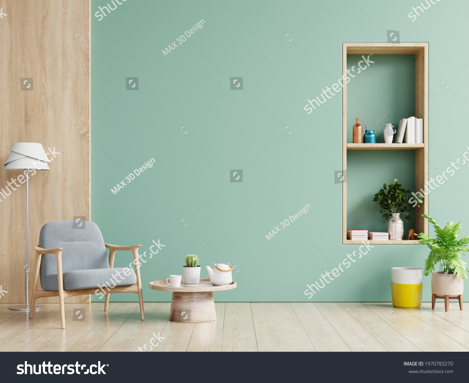 Interior Mockup Green Wall Gray Sofa Stock Illustration 1970783270 ...