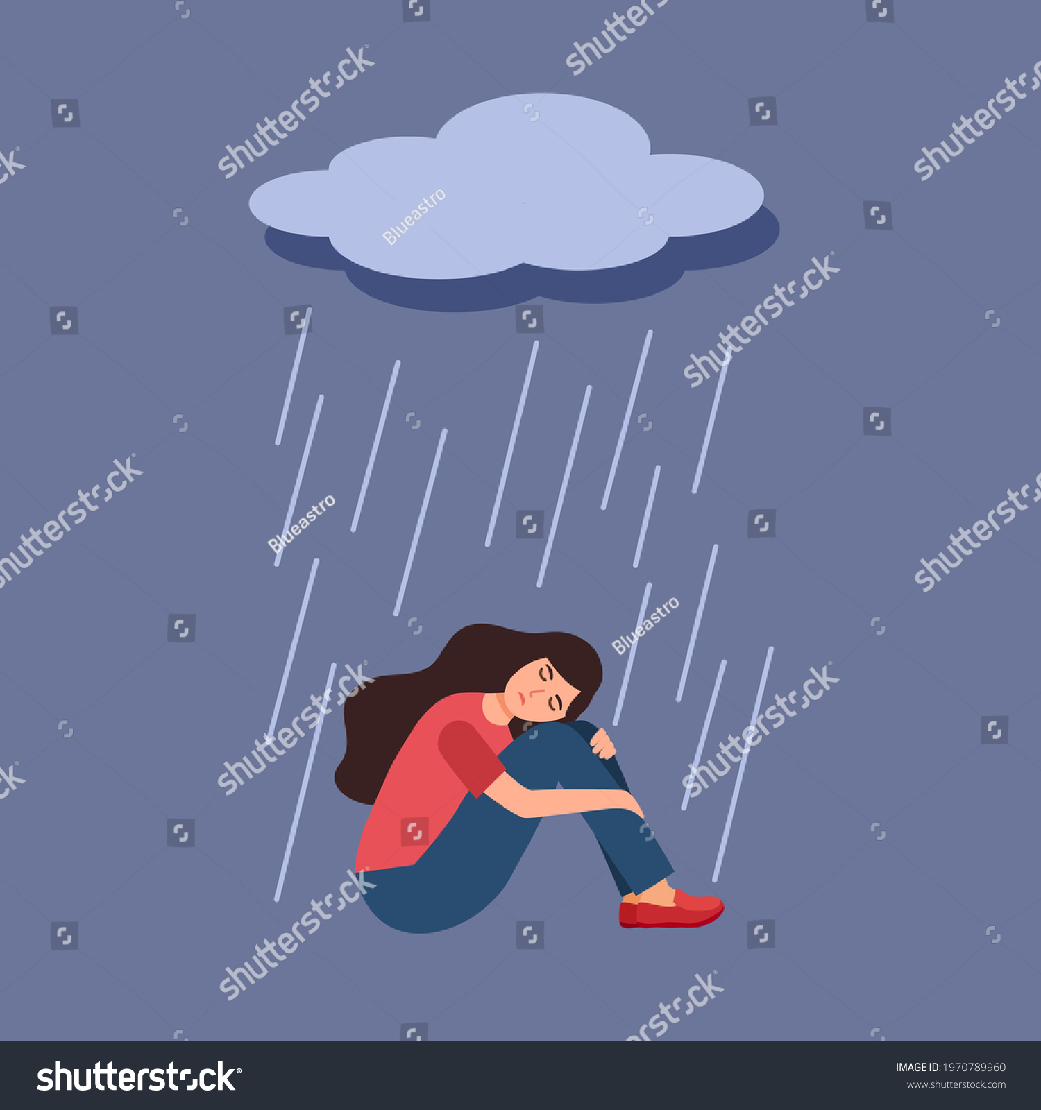 Depression Woman Sitting Hugging Her Knees Stock Vector Royalty Free Shutterstock