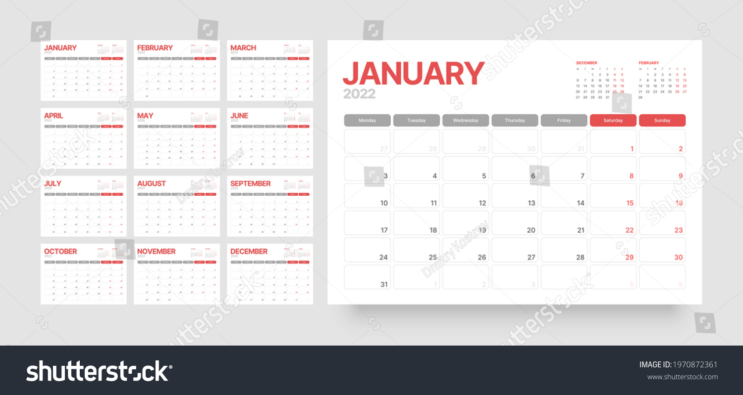 Monthly Calendar Template 2022 Year Wall Stock Vector (royalty Free 