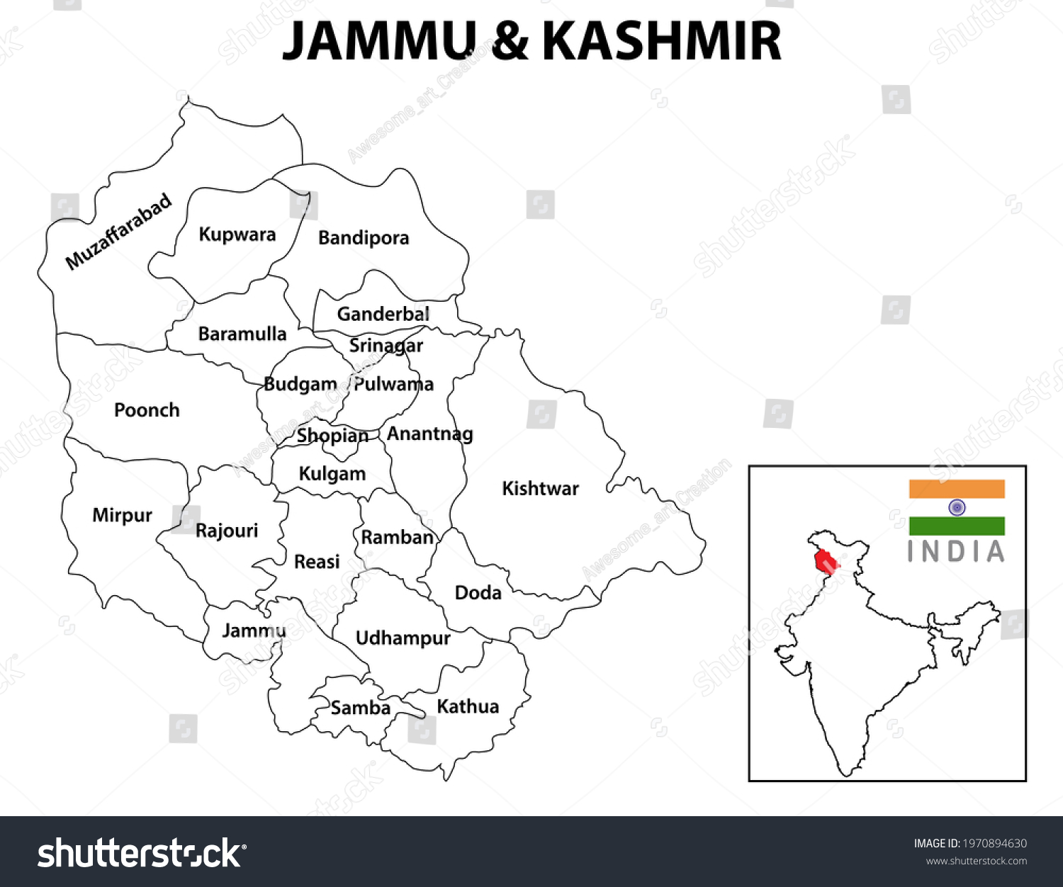 District Map Jammu Kashmir Jammu Kashmir Stock Vector (Royalty Free ...