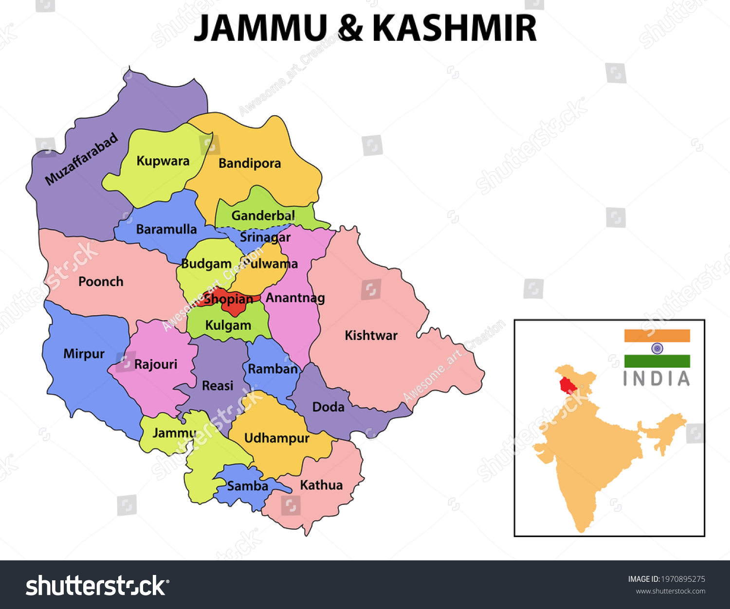 Jammu Kashmir Map District Map Jammu Stock Vector (Royalty Free ...