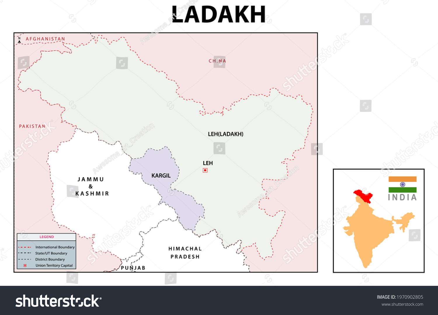 Ladakh Map Ladakh Administrative Political Map Stock Vector (Royalty ...