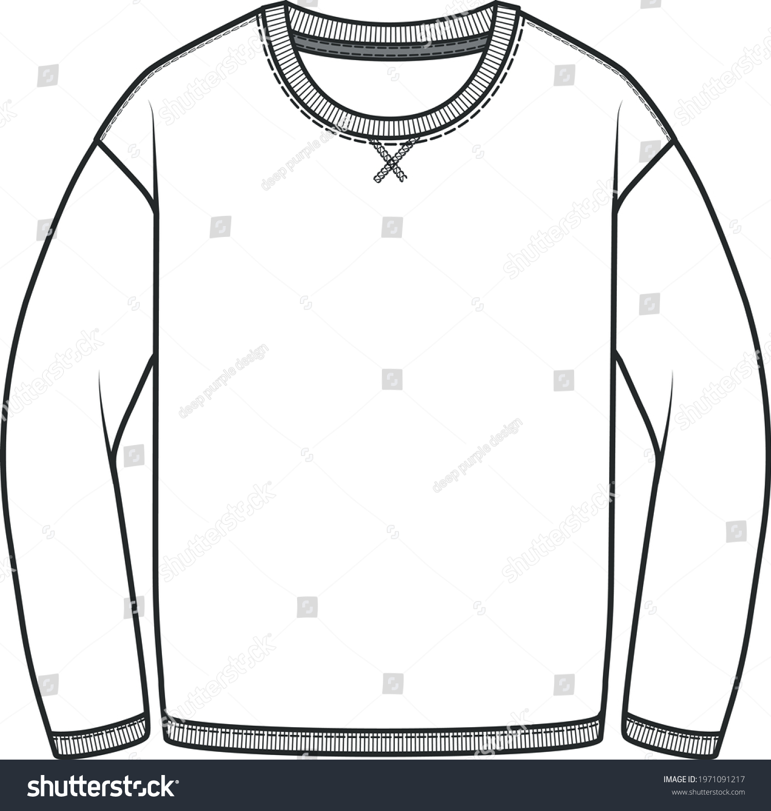 Sweatshirt Flat Sketch Sweatshirt Technical Drawing Stock Vector ...