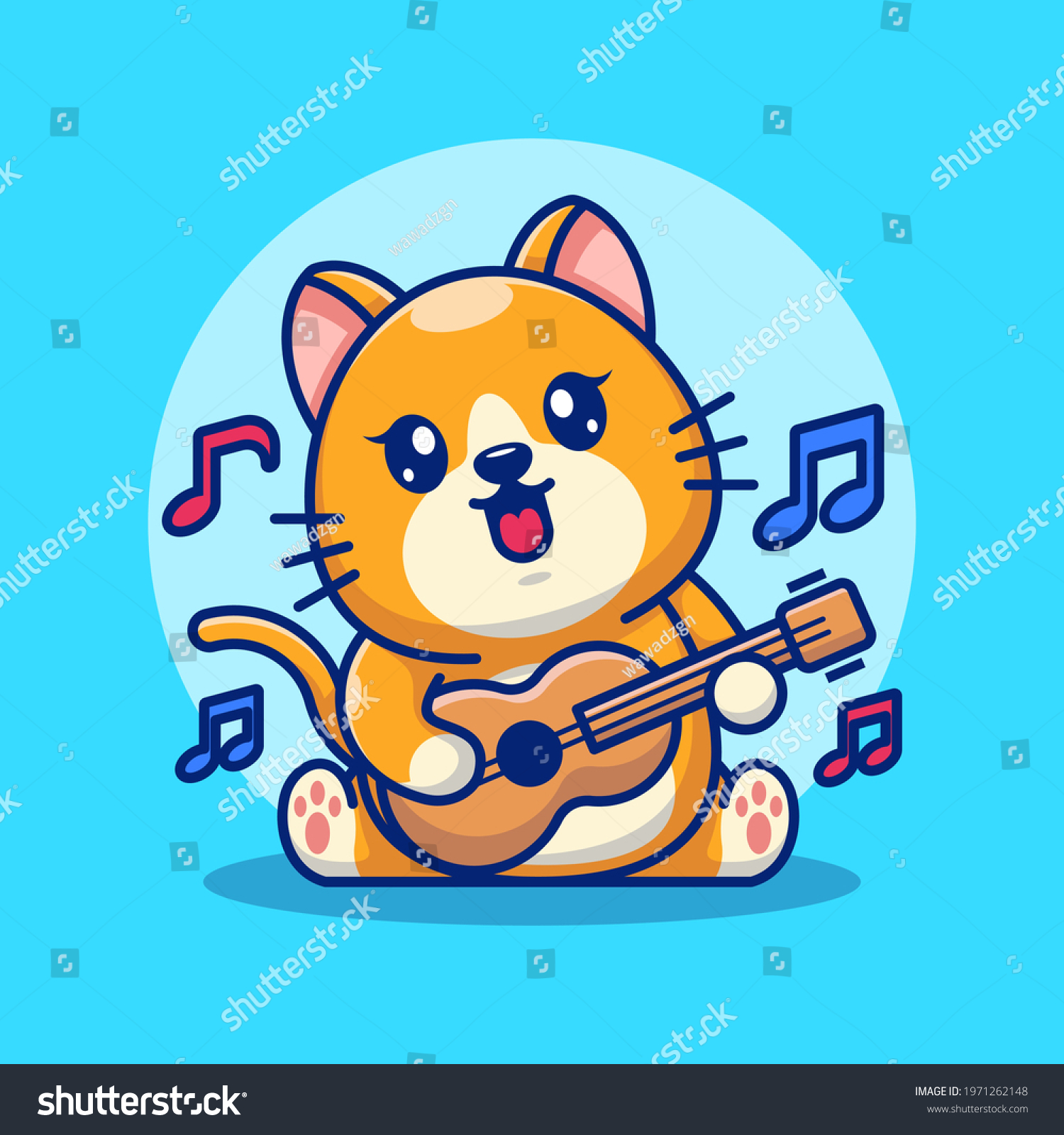 Cute Baby Cat Playing Guitar Cartoon Stock Vector (Royalty Free ...