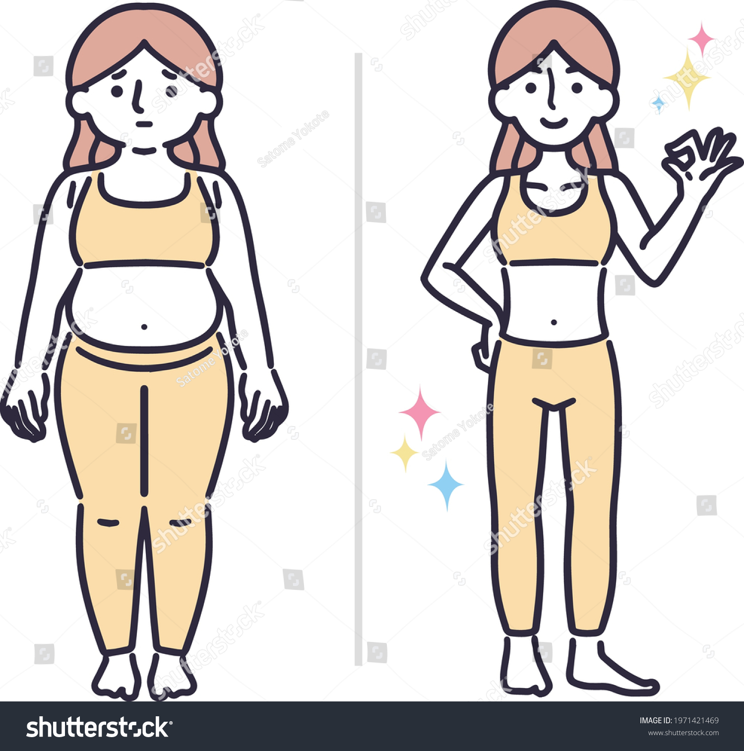 Before After Dieting Vector Illustration Stock Vector (Royalty Free ...