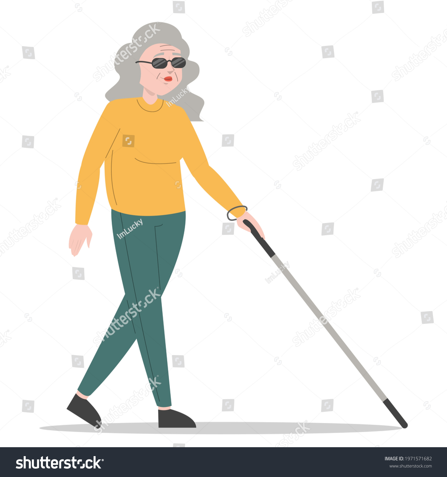 Old Blind Woman Walking Cane Vector Stock Vector (Royalty Free ...