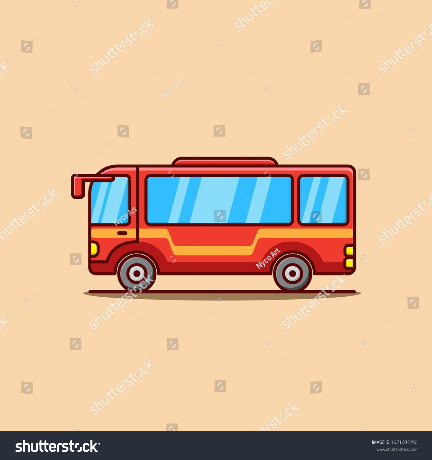 Red Bus Cute Cartoon Icon Illustration Stock Vector (royalty Free 