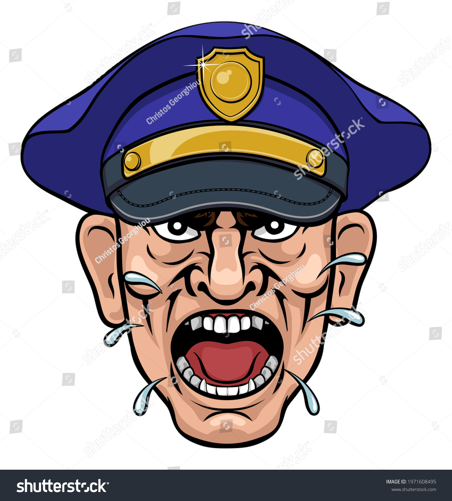 Angry Policeman Police Officer Shouting Cartoon 스톡 일러스트 1971608495