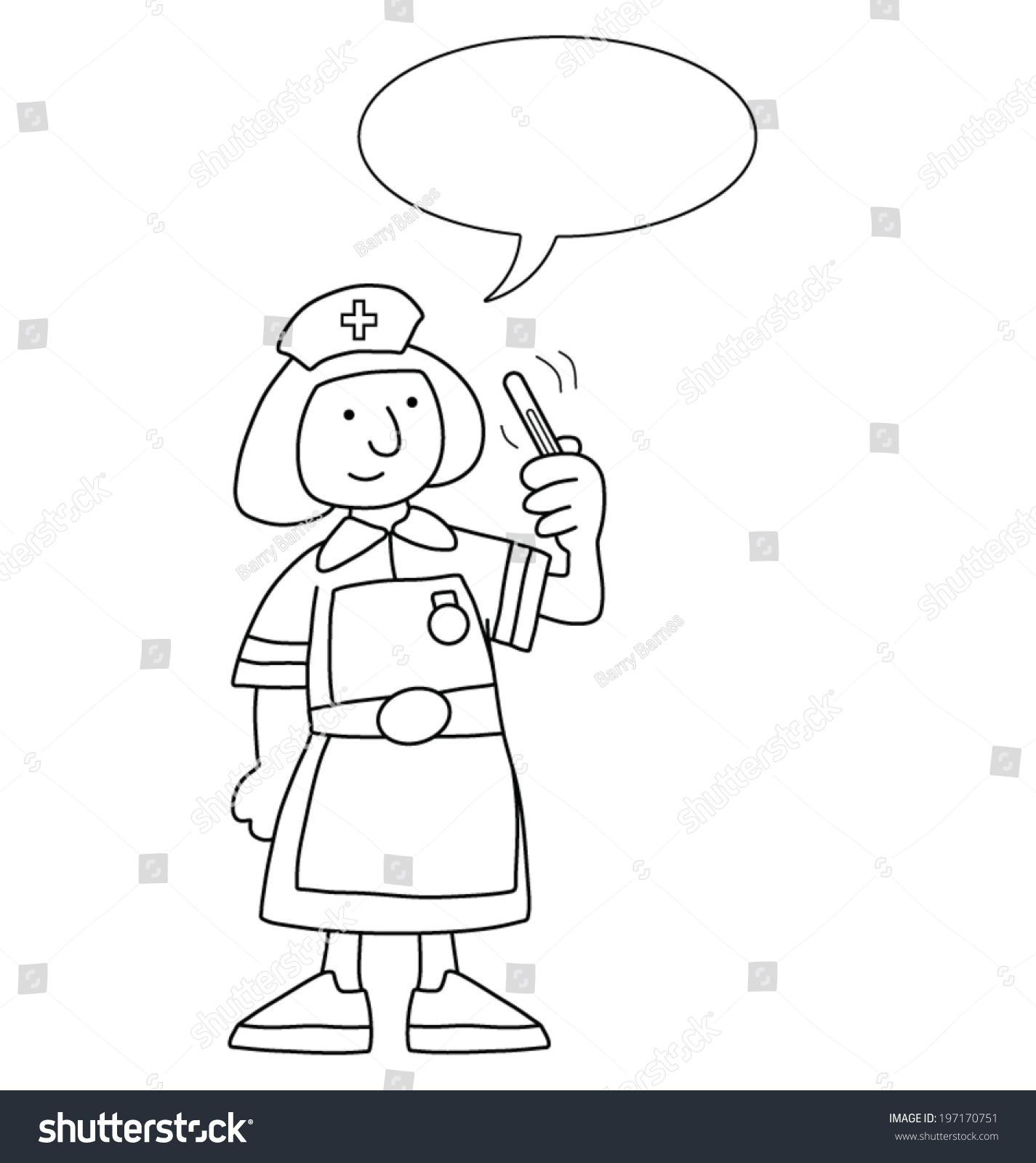 Monochrome Outline Cartoon Nurse Speech Bubble Stock Vector (Royalty ...