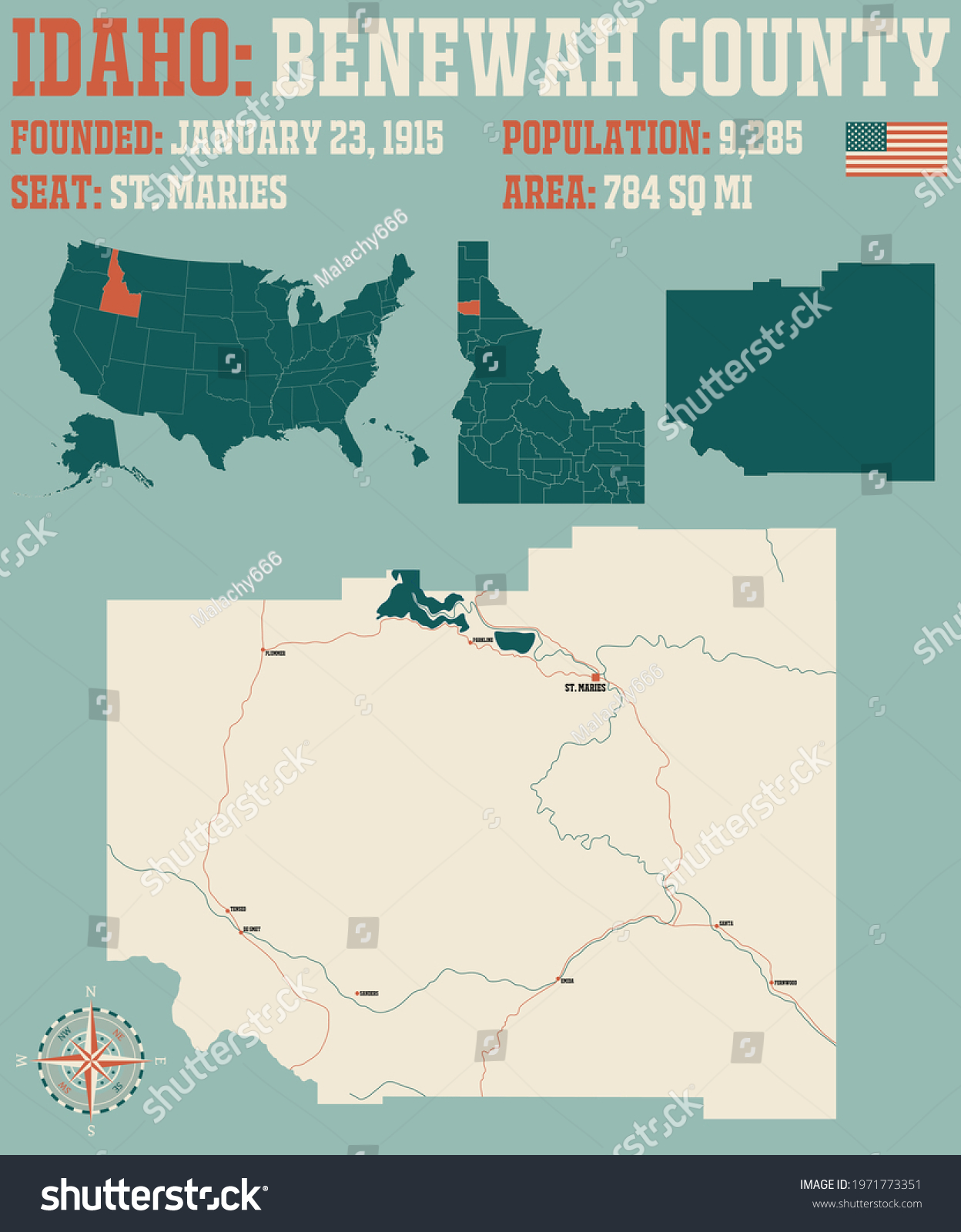 Large Detailed Map Benewah County Idaho Stock Vector (Royalty Free ...