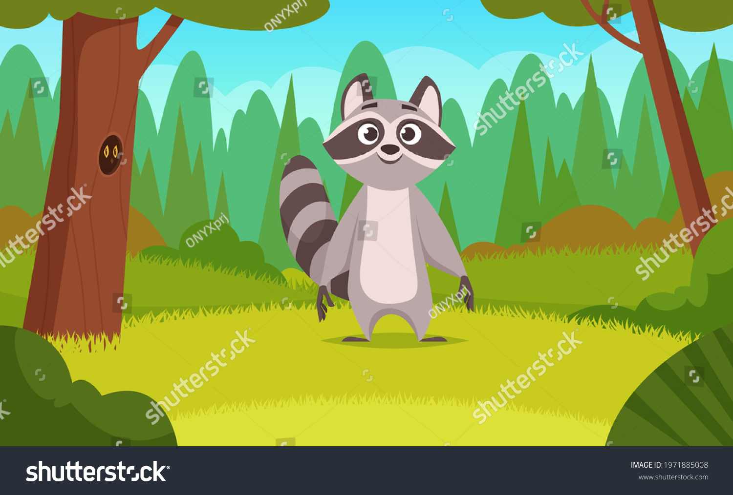 Raccoon Forest Cartoon Animals Walking Wood Stock Vector (Royalty Free ...