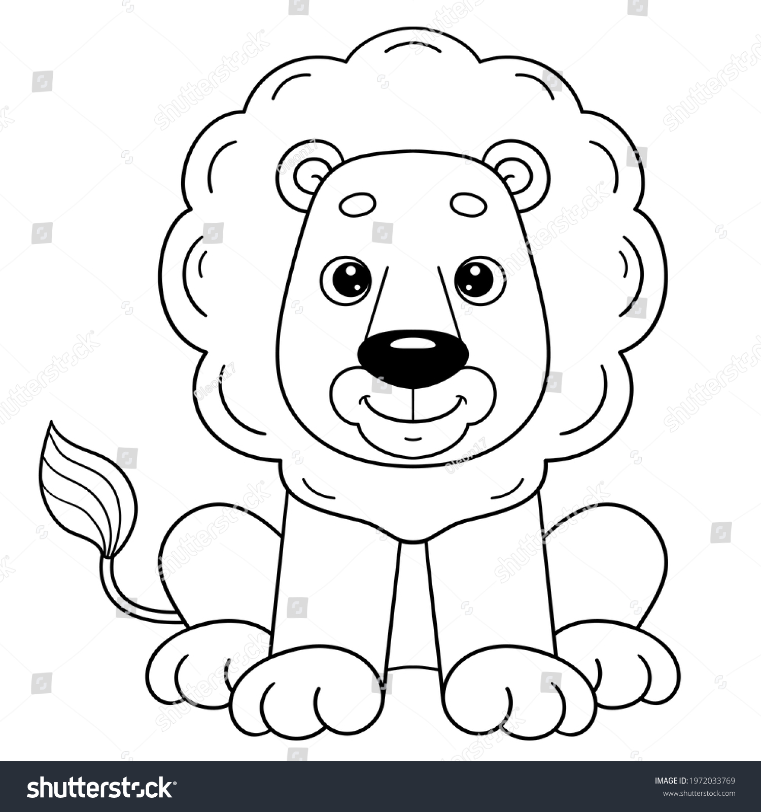 Coloring Page Outline Cartoon Cute Lion Stock Vector (Royalty Free ...