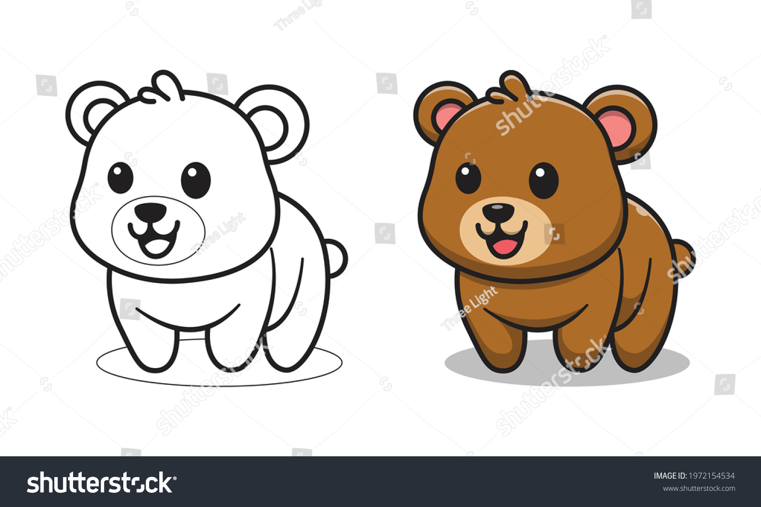 Cute Bear Cartoon Coloring Pages Kids Stock Vector (Royalty Free ...