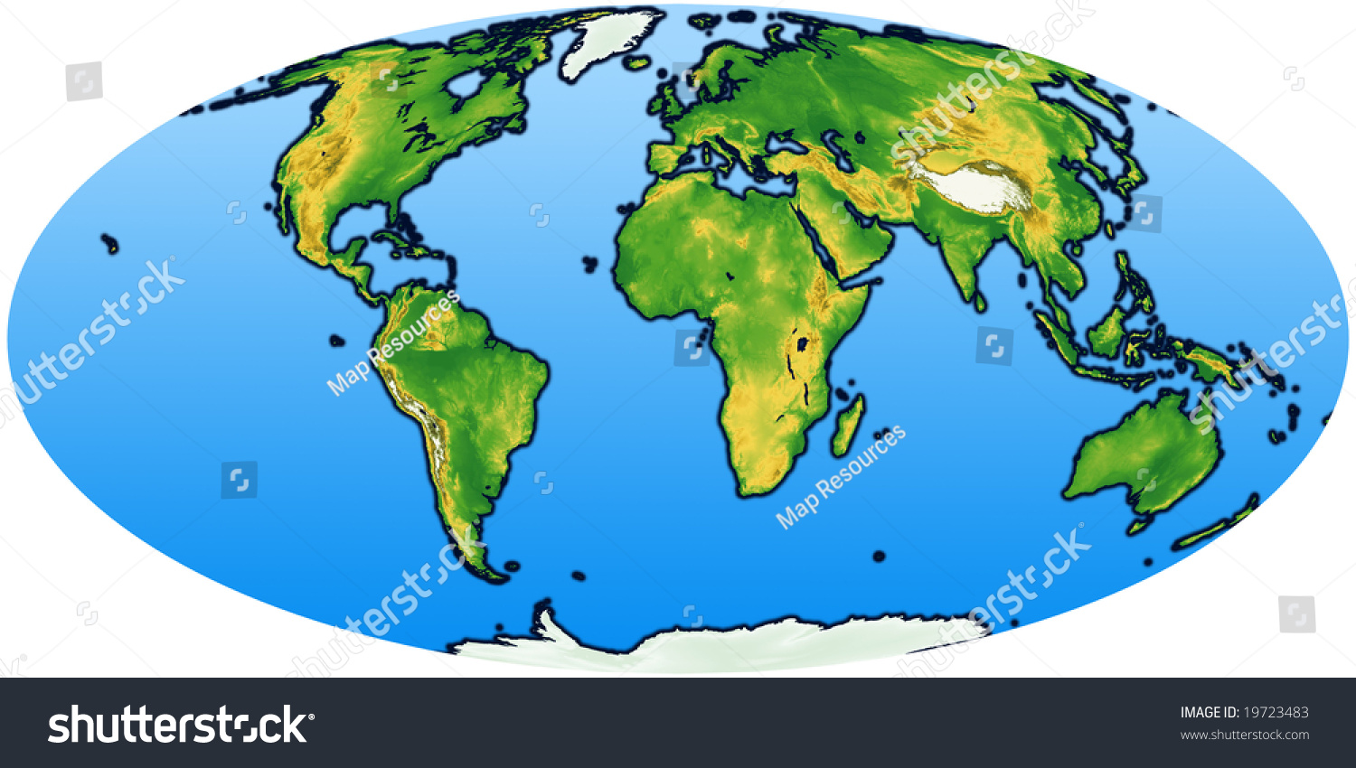 Mollweide World Map Terrain Stock Illustration 19723483 | Shutterstock