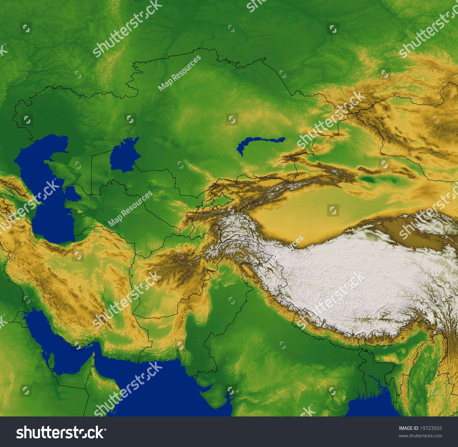 Central Aisa Map Terrain Stock Illustration 19723555 | Shutterstock