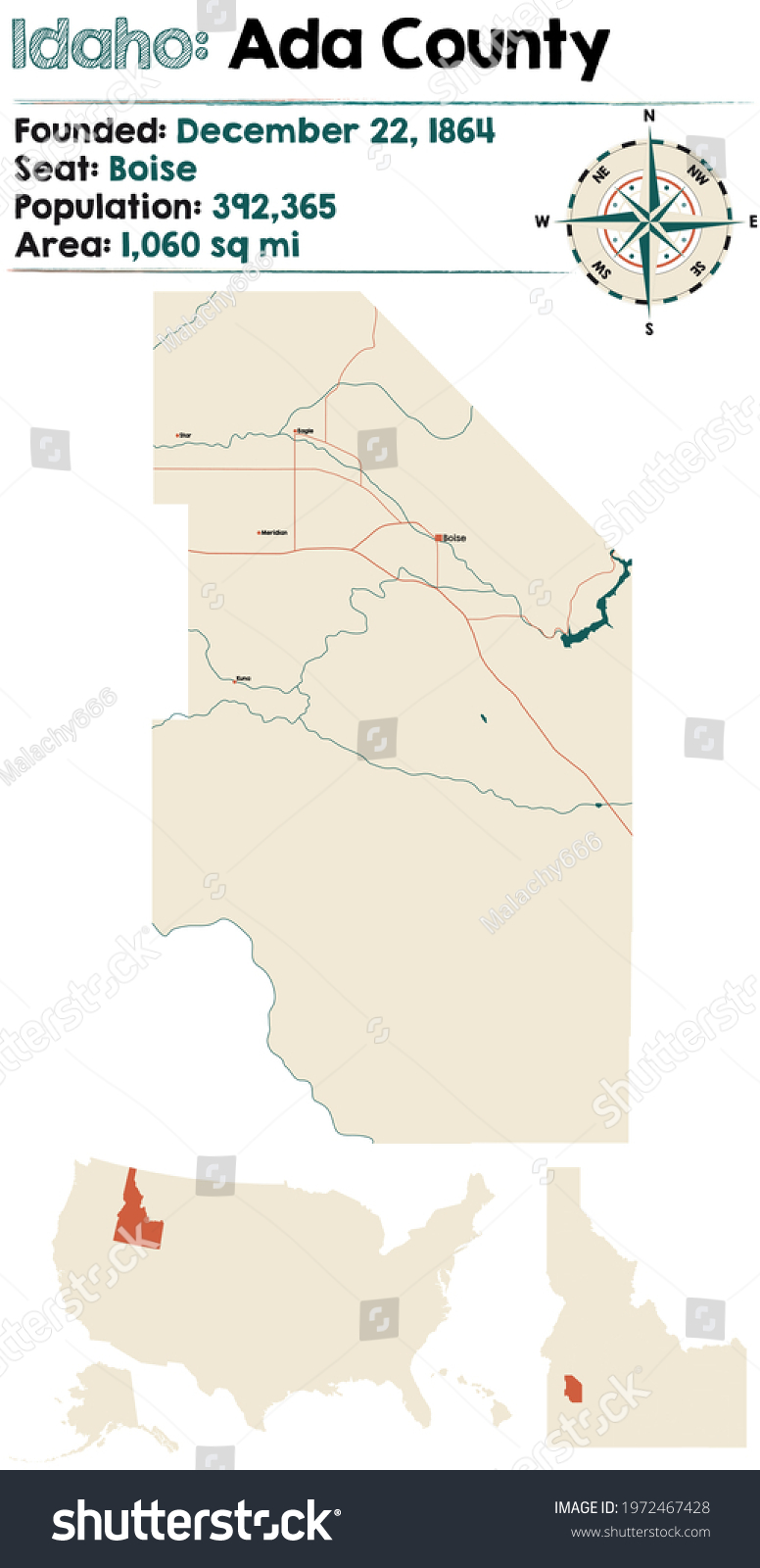 Large Detailed Map Ada County Idaho Stock Vector (Royalty Free ...