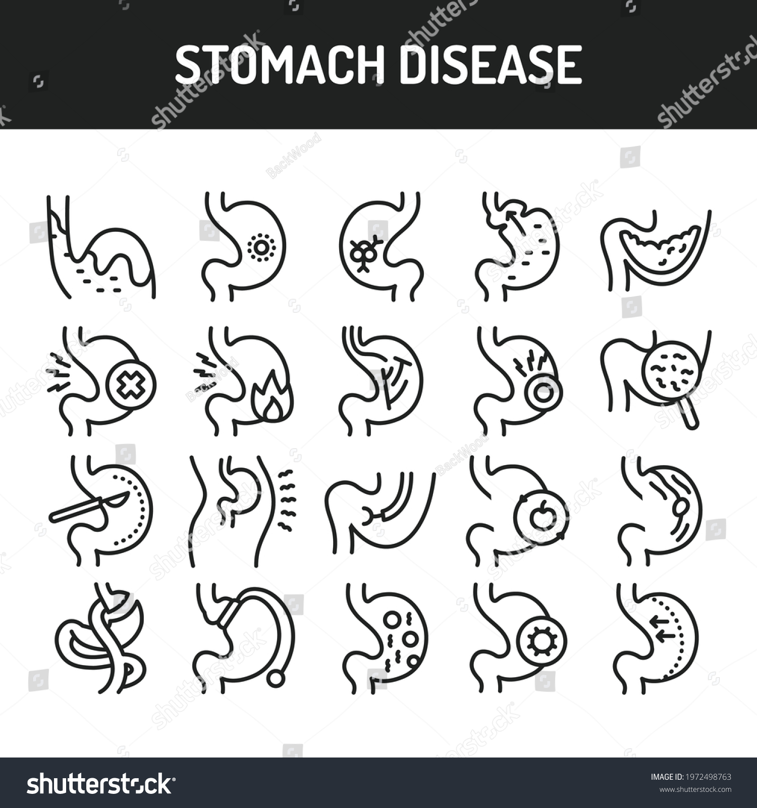 Stomach Diseases Line Icons Set Isolated Stock Vector (Royalty Free ...