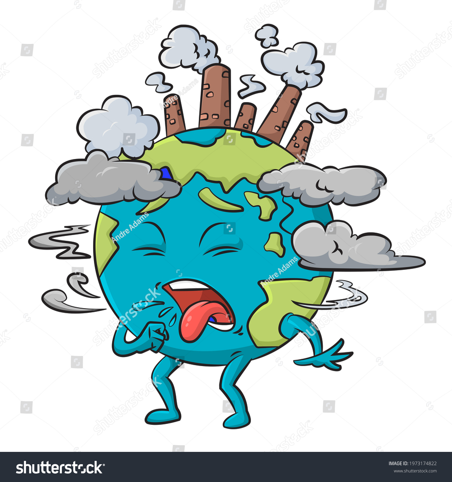 Cartoon Vector Illustration Planet Earth Choking Stock Illustration ...