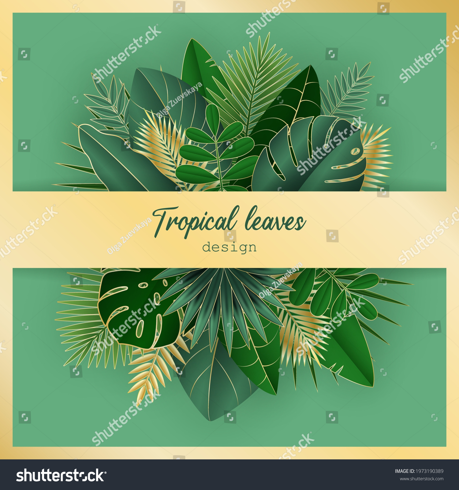 Luxurious Background Green Gold Tropical Leaves Stock Vector (Royalty ...