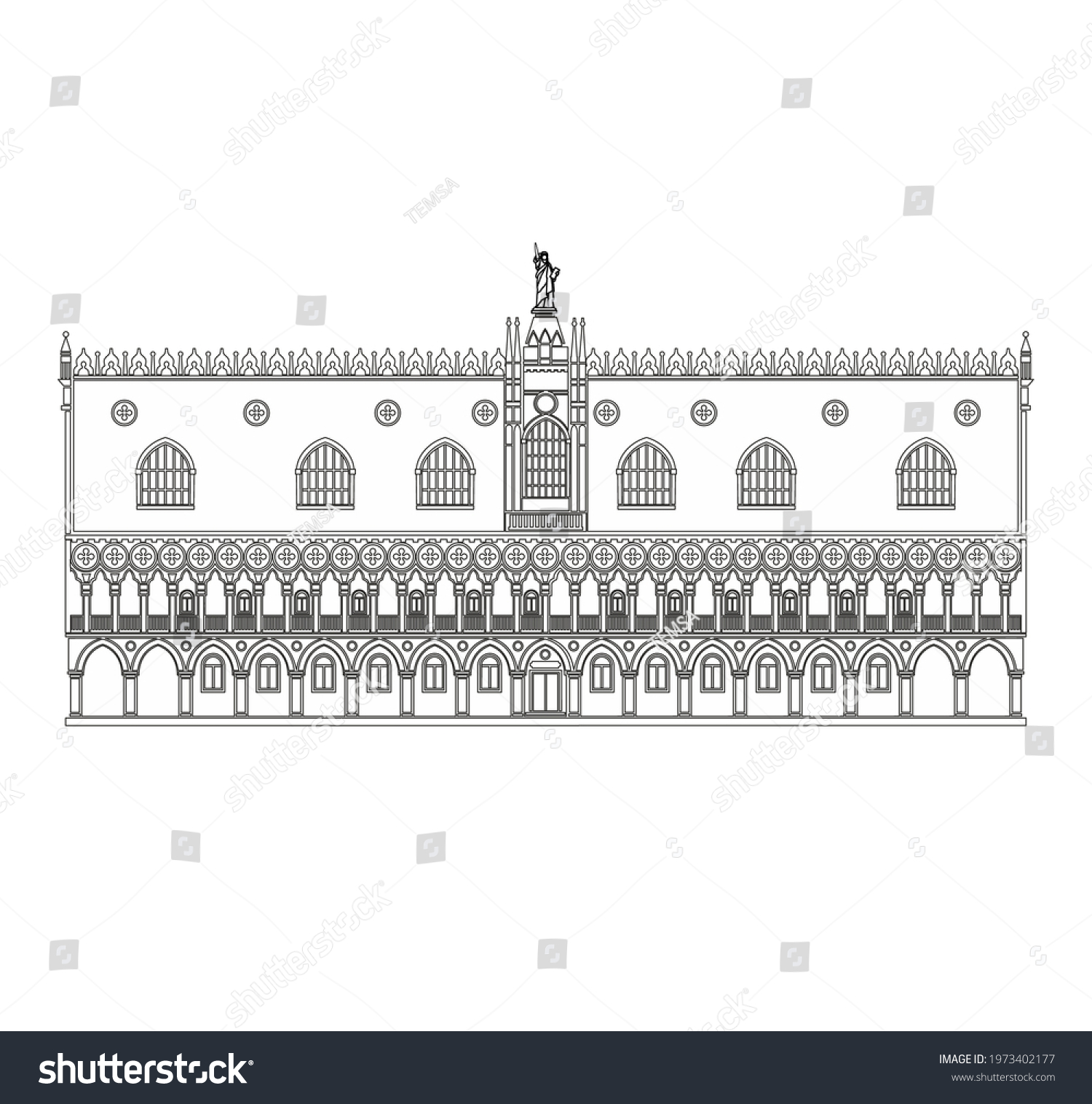 Drawing Historical Buildings Venice Ancient Italian Stock Vector ...