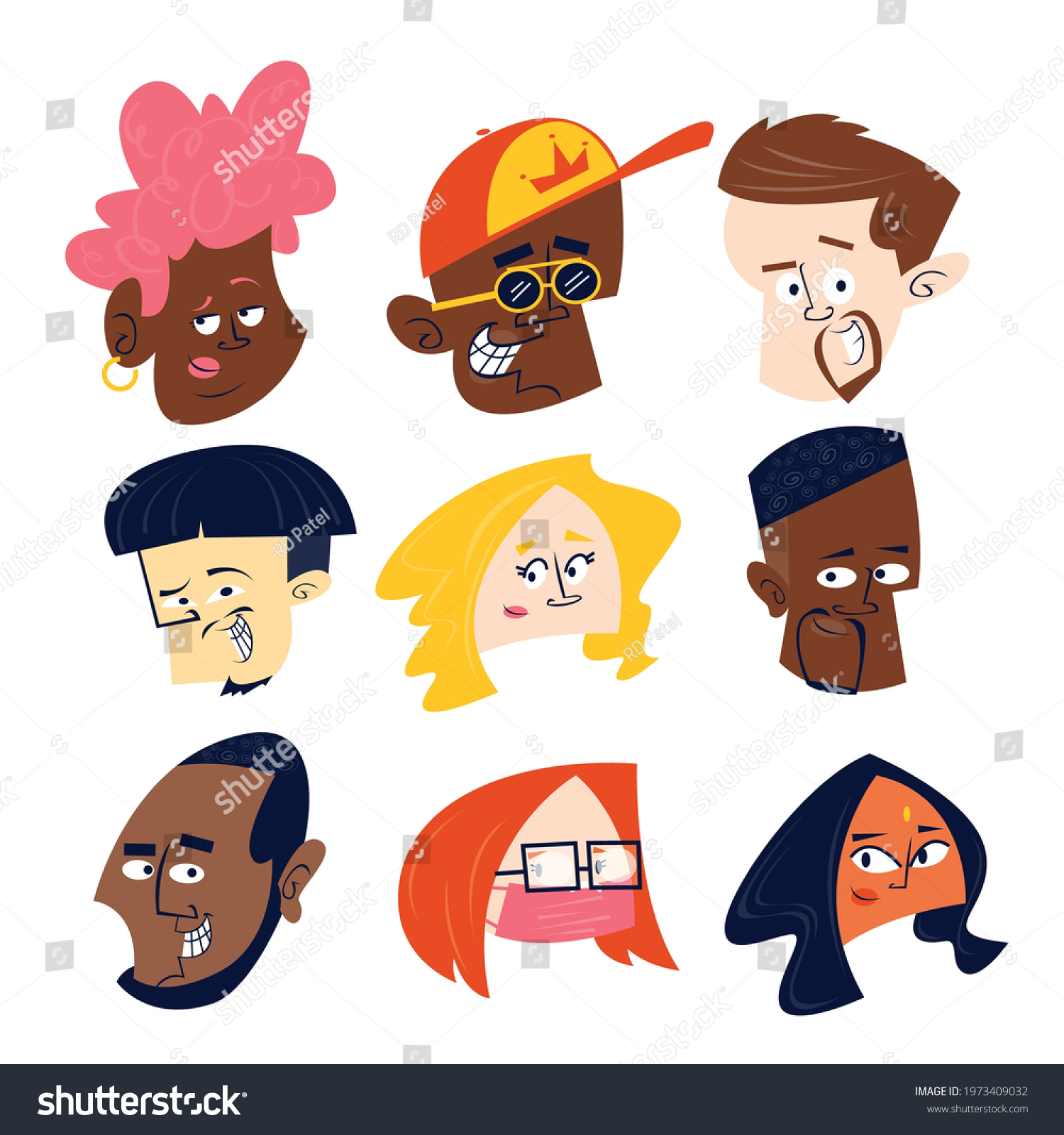 Collection Cartoon Characters Heads Vector Stock Vector (Royalty Free ...