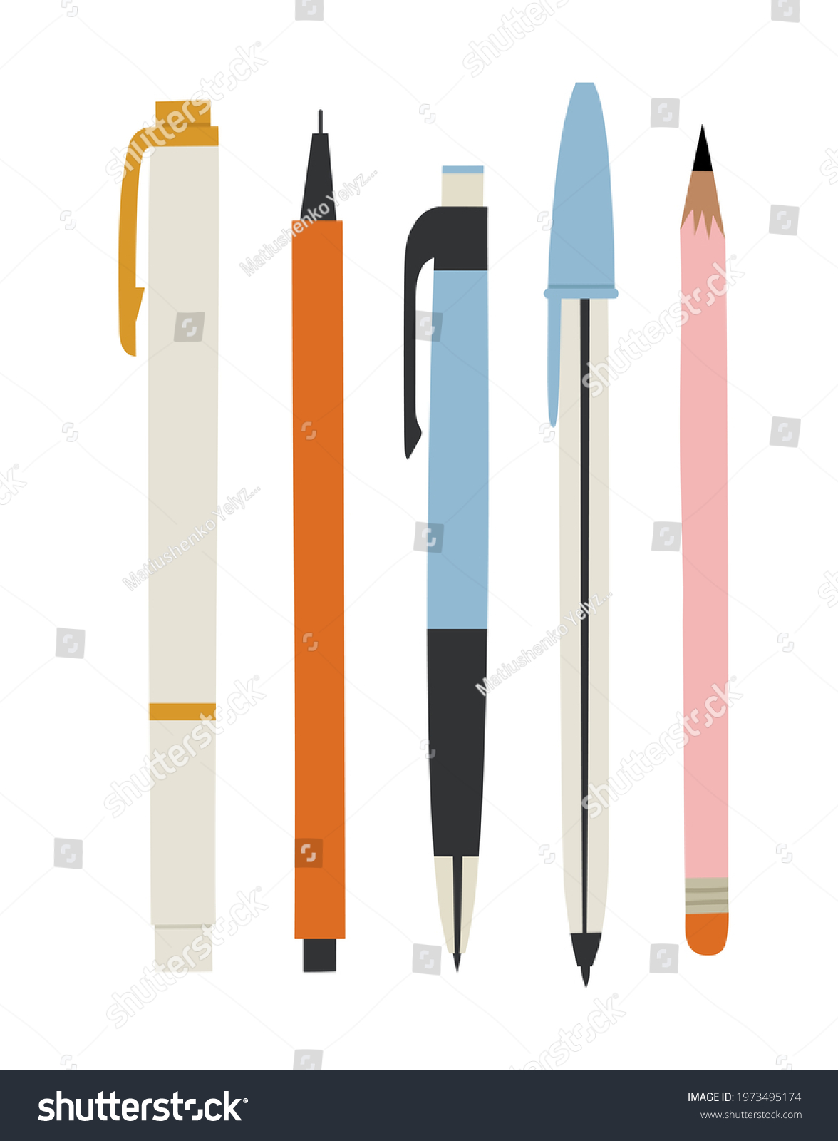 Vector Illustration Pens Pencils Isolated On Stock Vector (Royalty Free ...