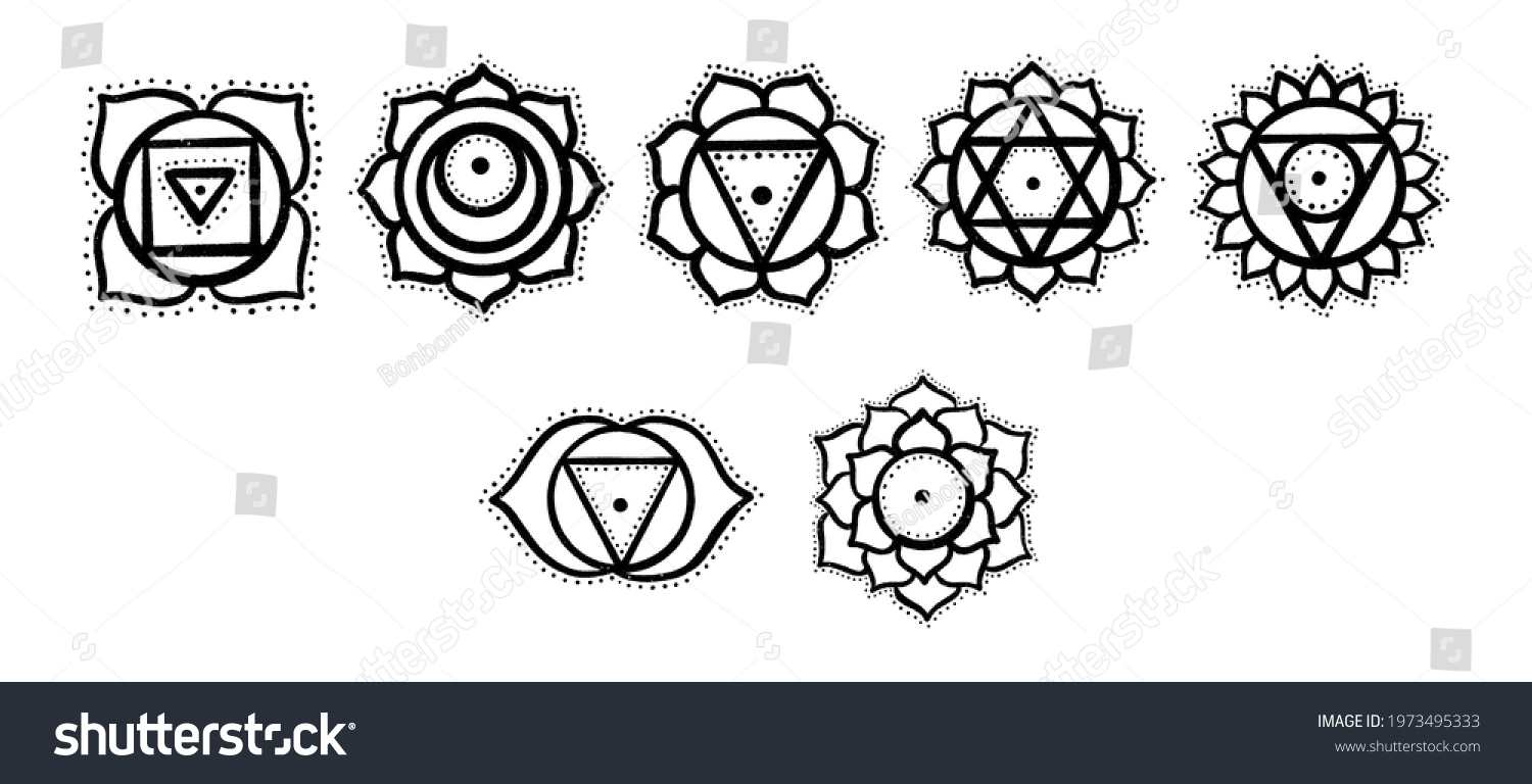 Doodle Chakras Yoga Meditation Chakras Set Stock Illustration ...