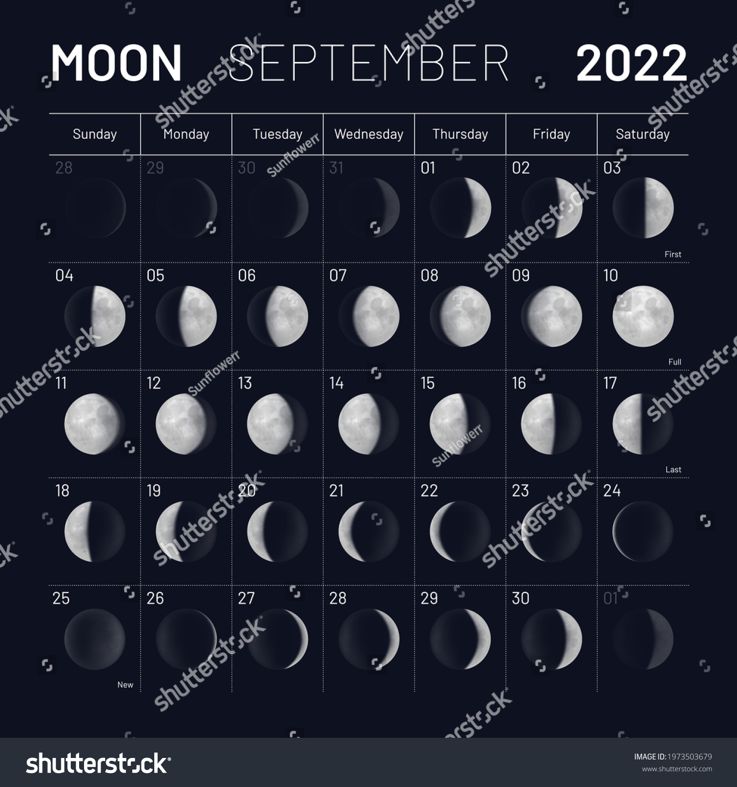 September Lunar Calendar 2022 Y Dark Stock Vector (Royalty Free ...