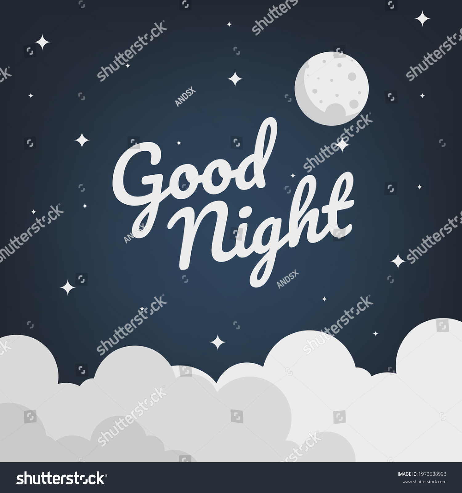 Goodnight Writing Moon Clouds Dark Background Stock Vector (Royalty ...