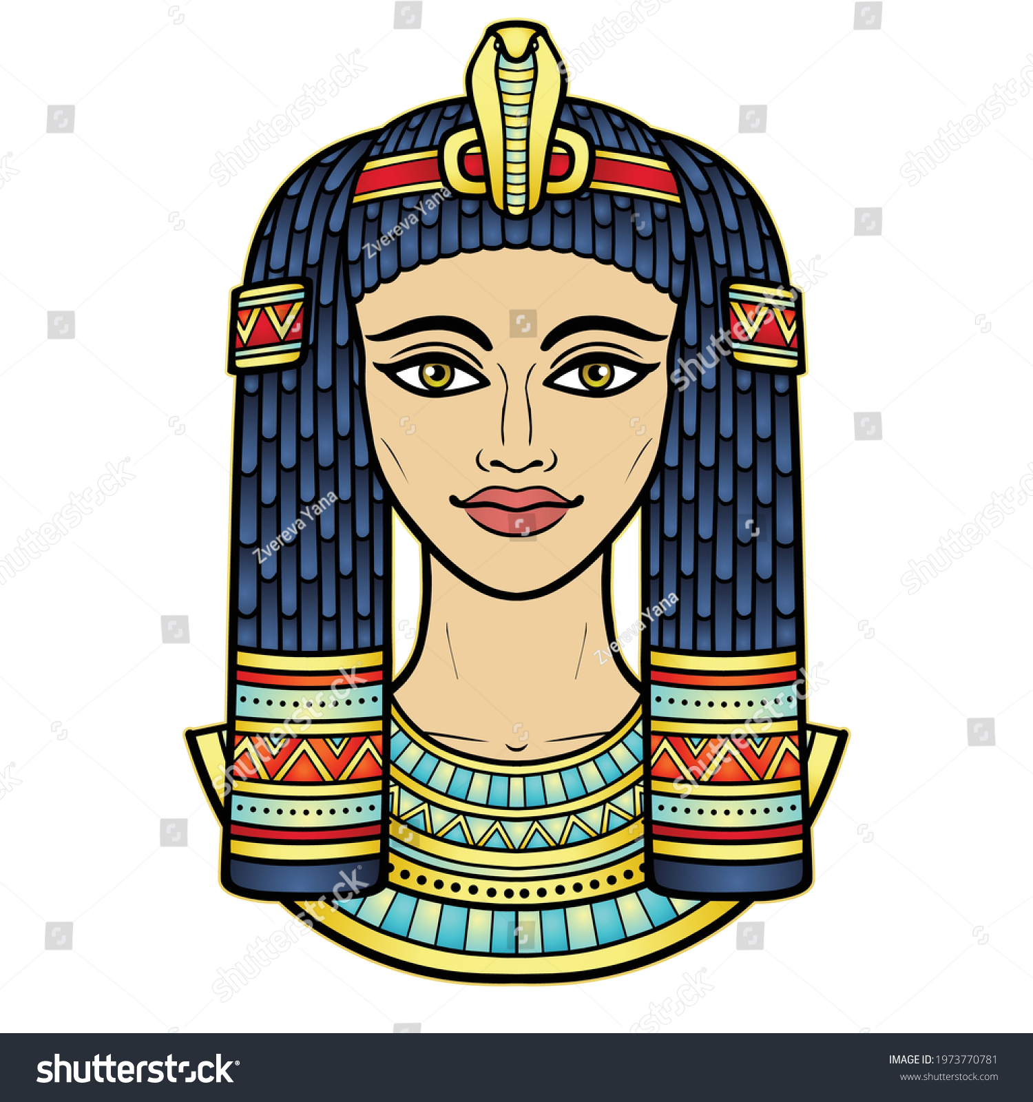 Animation Color Portrait Beautiful Egyptian Woman Stock Vector (Royalty ...